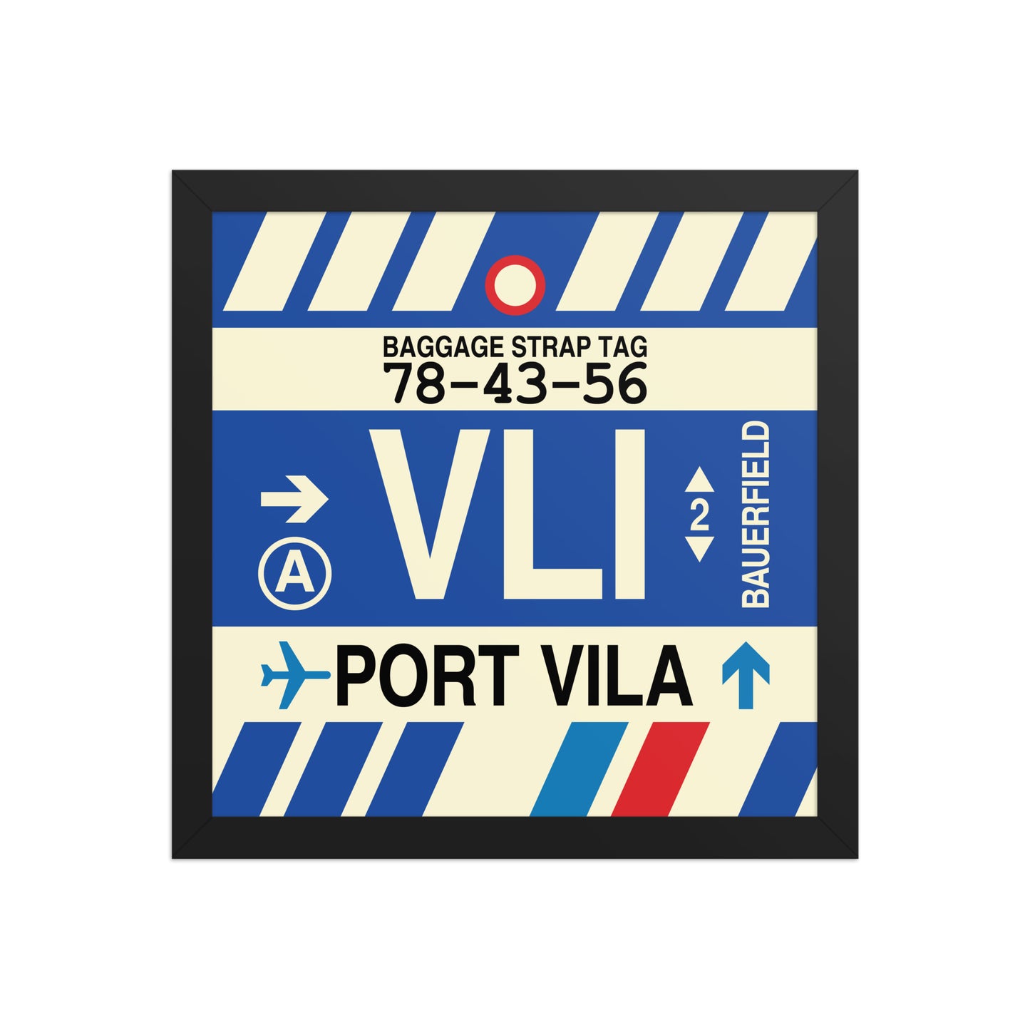 VLI Port Vila Framed Print • Jet Age Baggage Tag Design • YHM Designs - Image 03