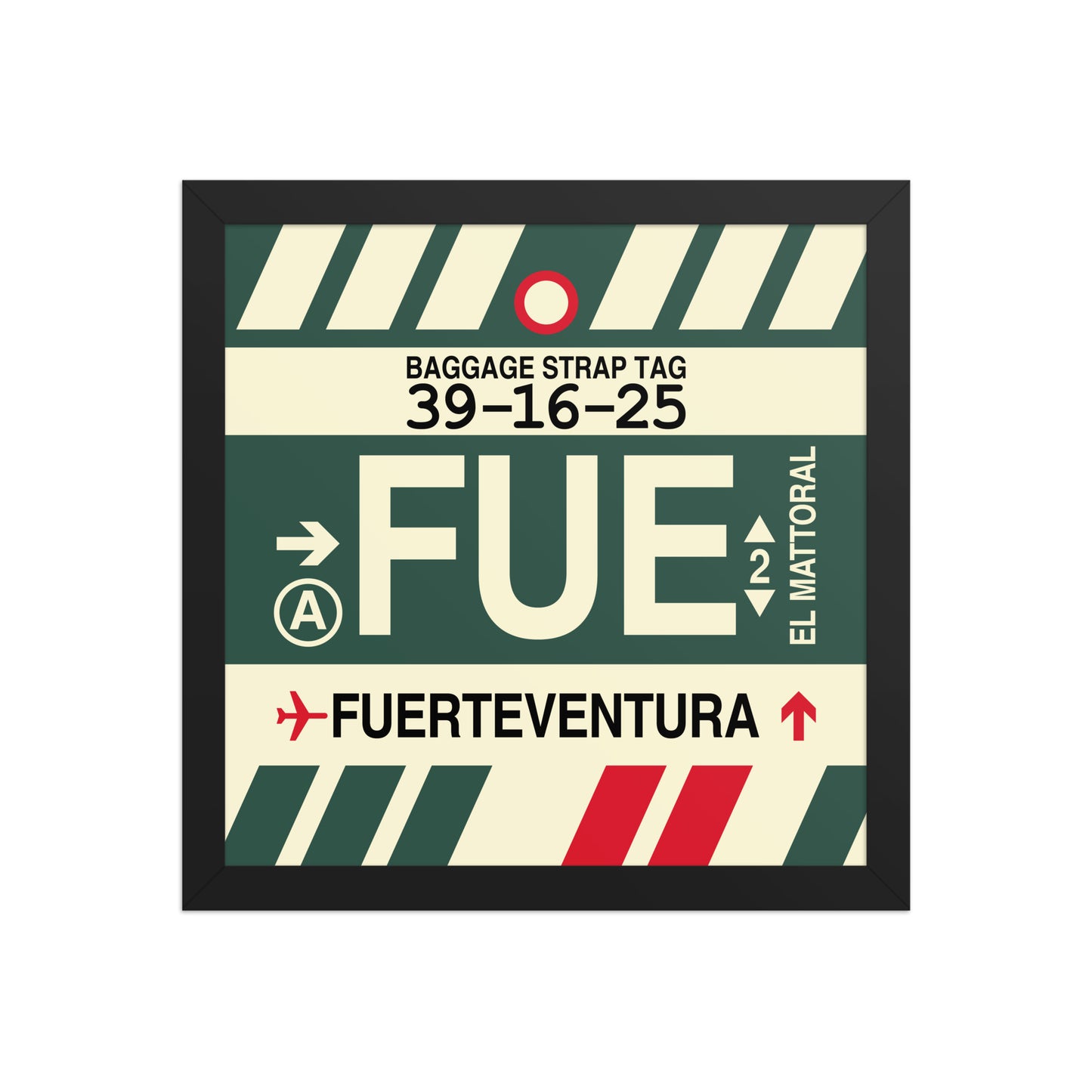FUE Fuerteventura Framed Print • Jet Age Baggage Tag Design • YHM Designs - Image 04