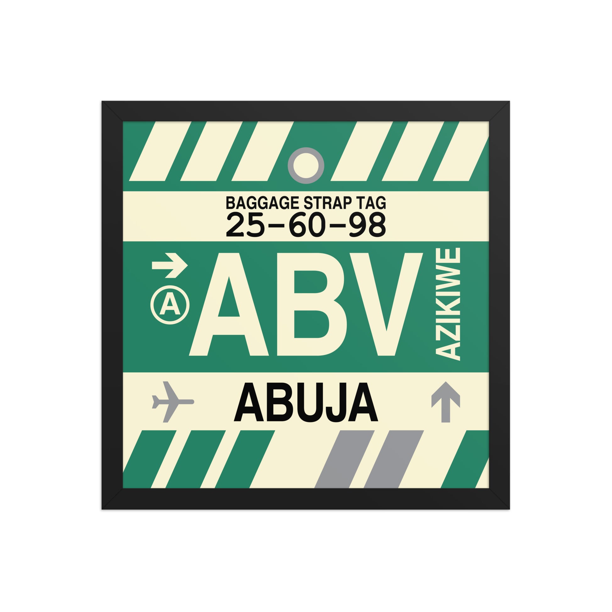 ABV Abuja Framed Print • Jet Age Baggage Tag Design • YHM Designs - Image 04