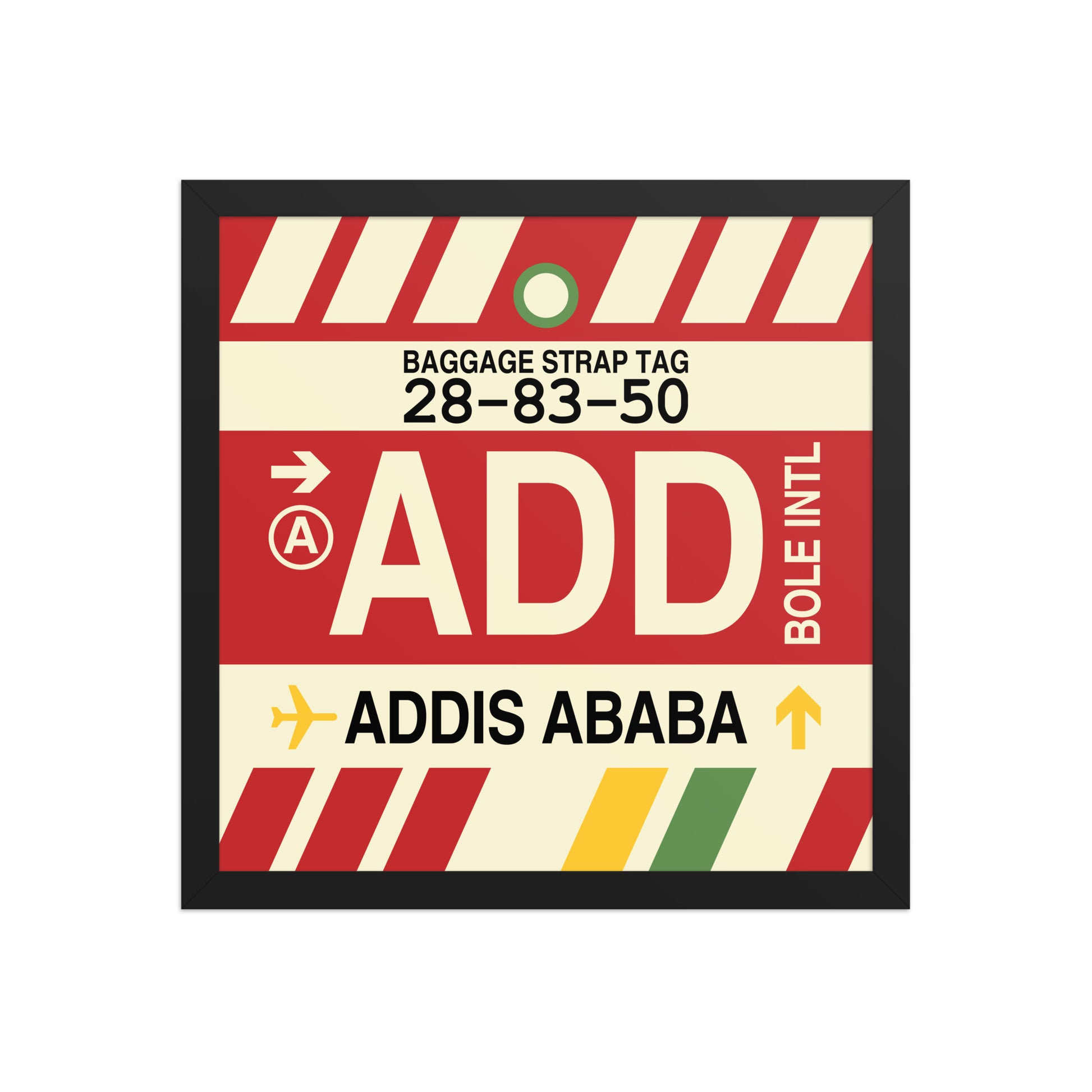 ADD Addis Ababa Framed Print • Jet Age Baggage Tag Design • YHM Designs - Image 04