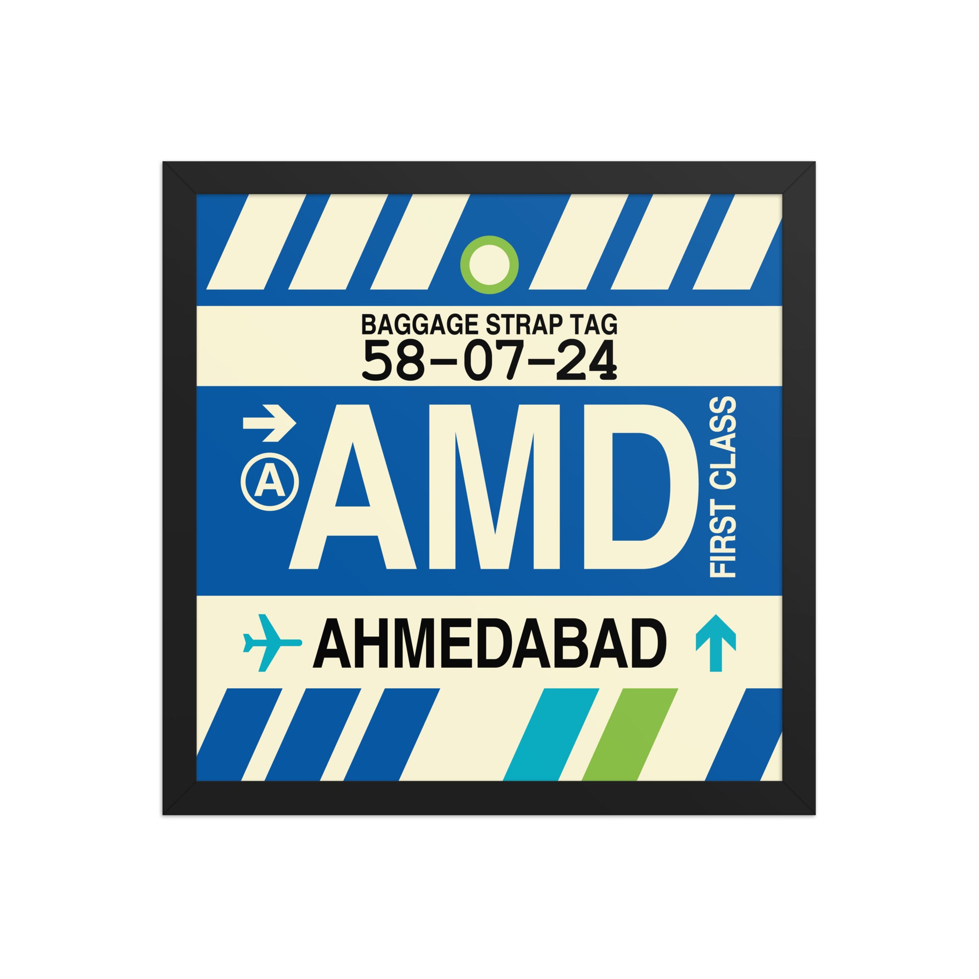 AMD Ahmedabad Framed Print • Jet Age Baggage Tag Design • YHM Designs - Image 04