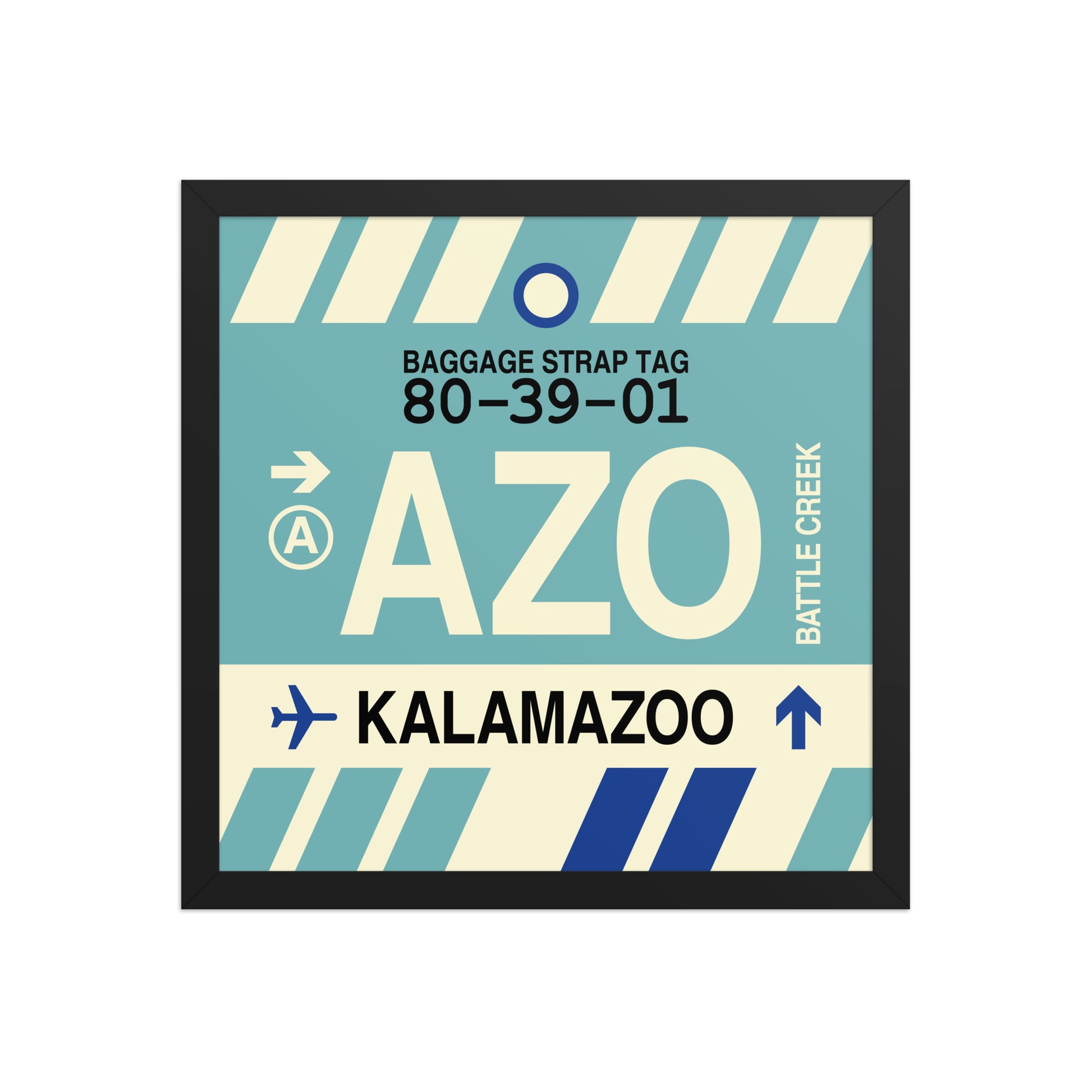 AZO Kalamazoo Framed Print • Jet Age Baggage Tag Design • YHM Designs - Image 04
