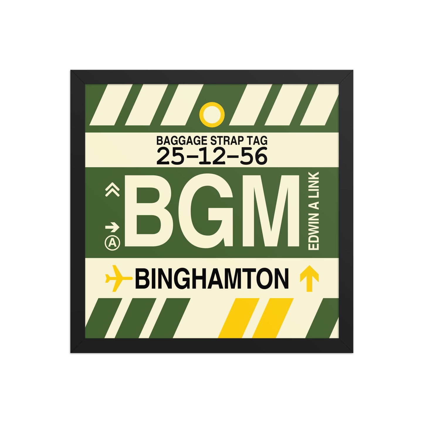 BGM Binghamton Framed Print • Jet Age Baggage Tag Design • YHM Designs - Image 04