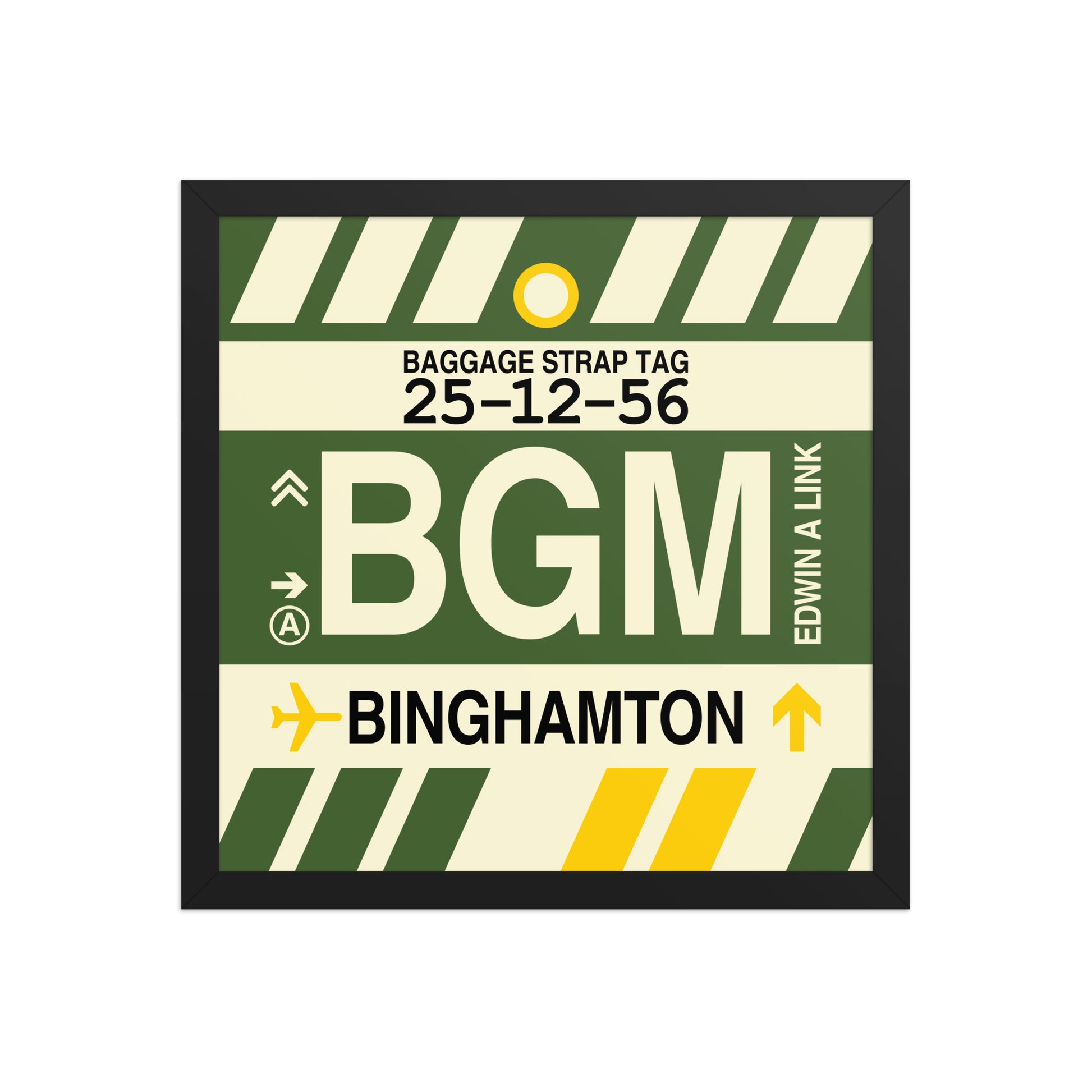 BGM Binghamton Framed Print • Jet Age Baggage Tag Design • YHM Designs - Image 04