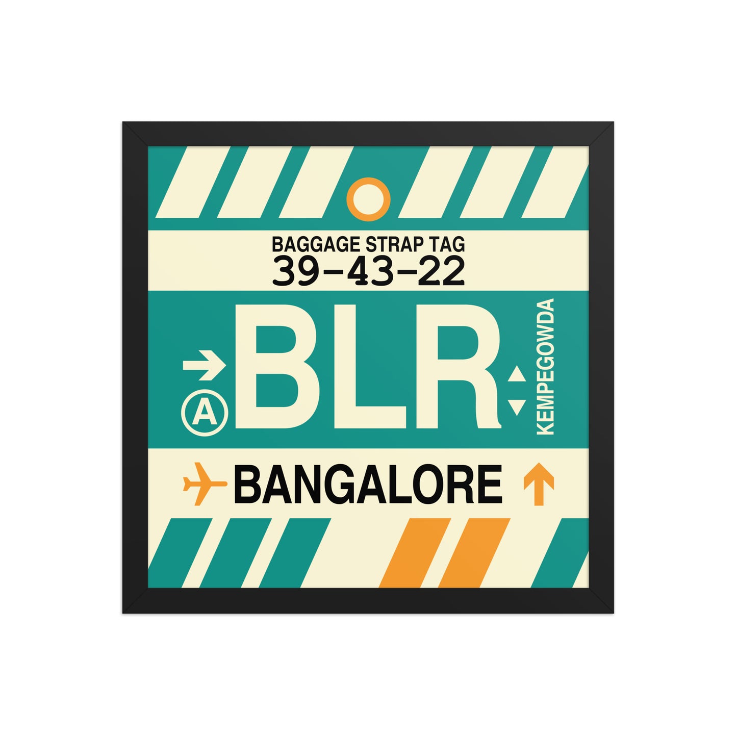 BLR Bangalore Framed Print • Jet Age Baggage Tag Design • YHM Designs - Image 04