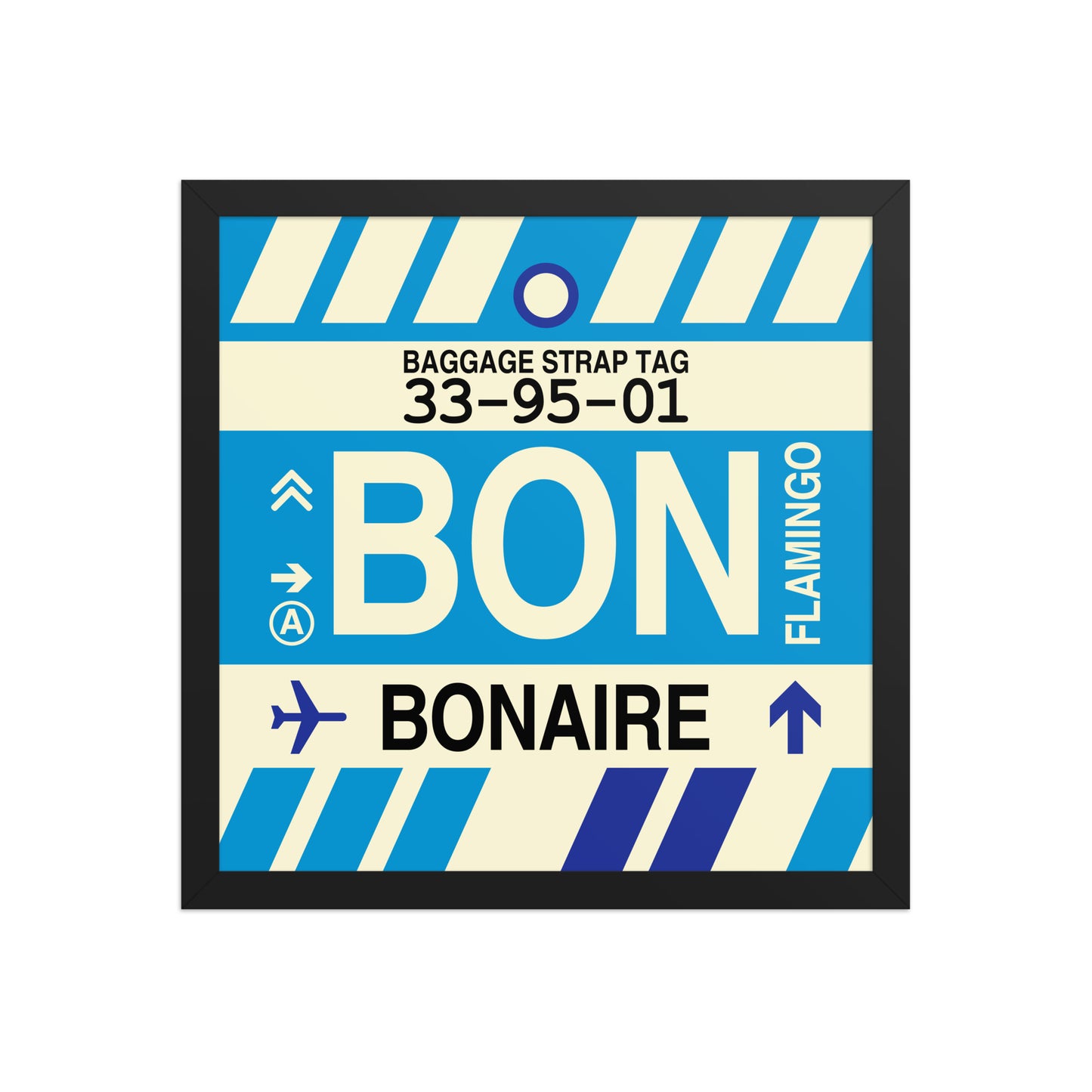 BON Bonaire Framed Print • Jet Age Baggage Tag Design • YHM Designs - Image 04