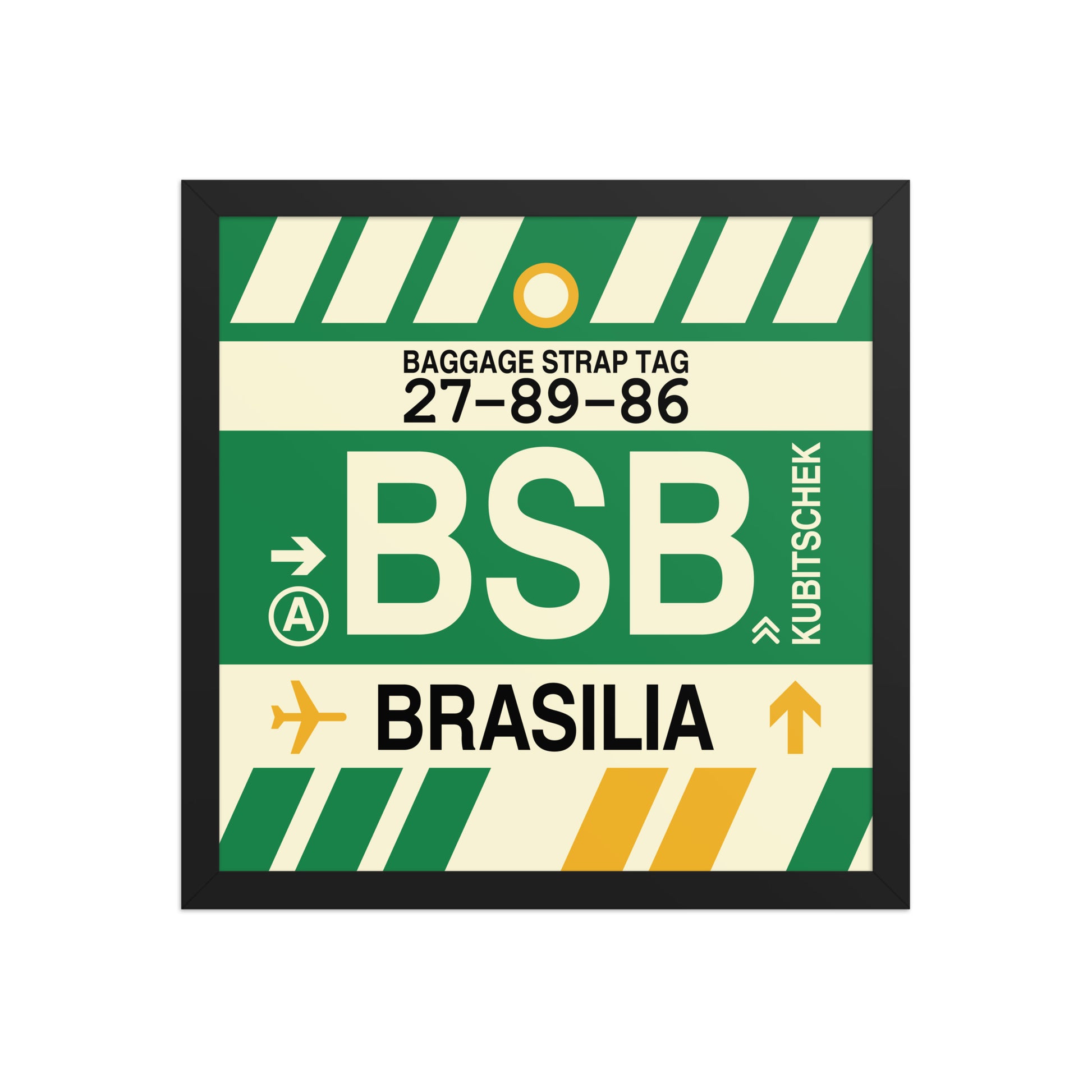 BSB Brasilia Framed Print • Jet Age Baggage Tag Design • YHM Designs - Image 04