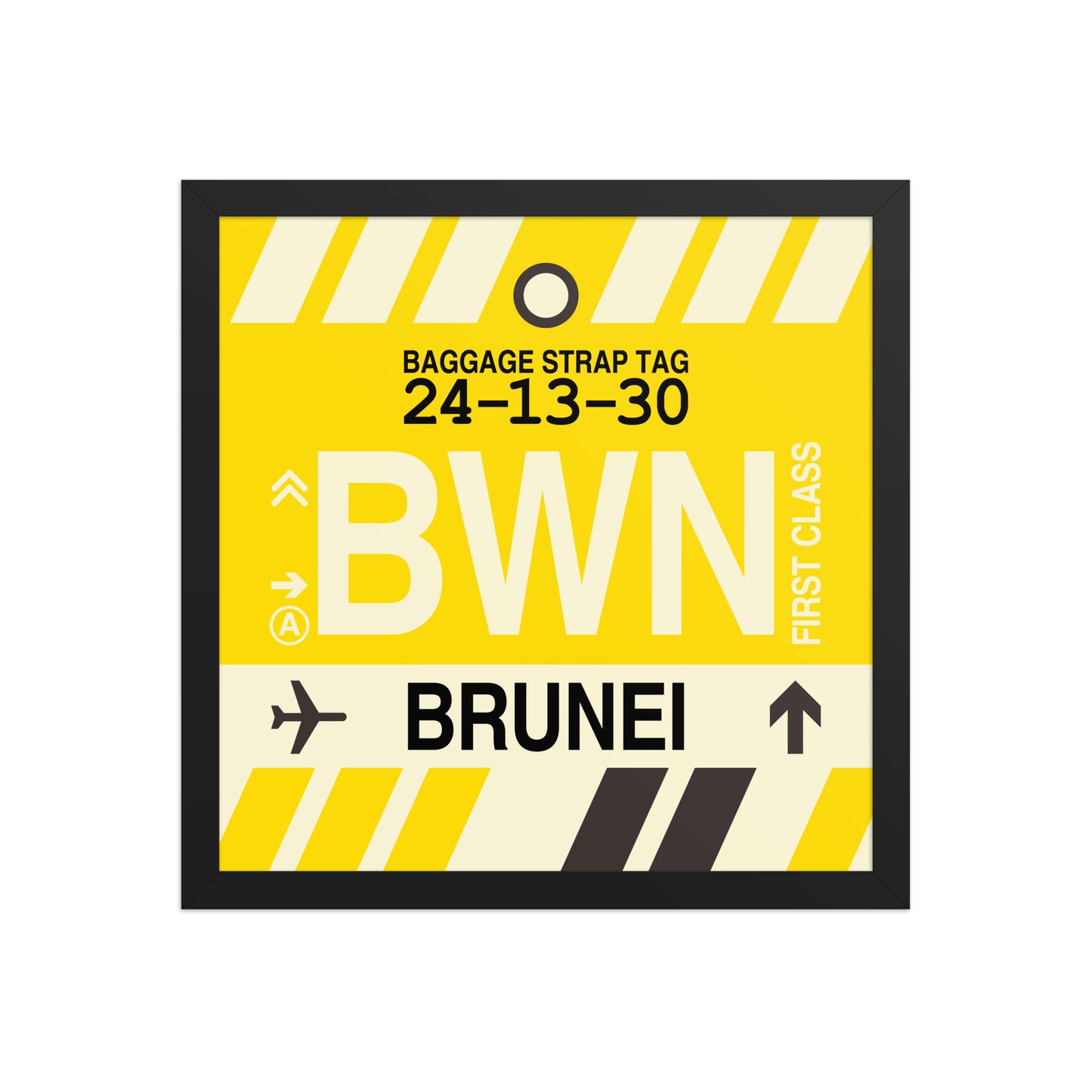 BWN Brunei Framed Print • Jet Age Baggage Tag Design • YHM Designs - Image 04