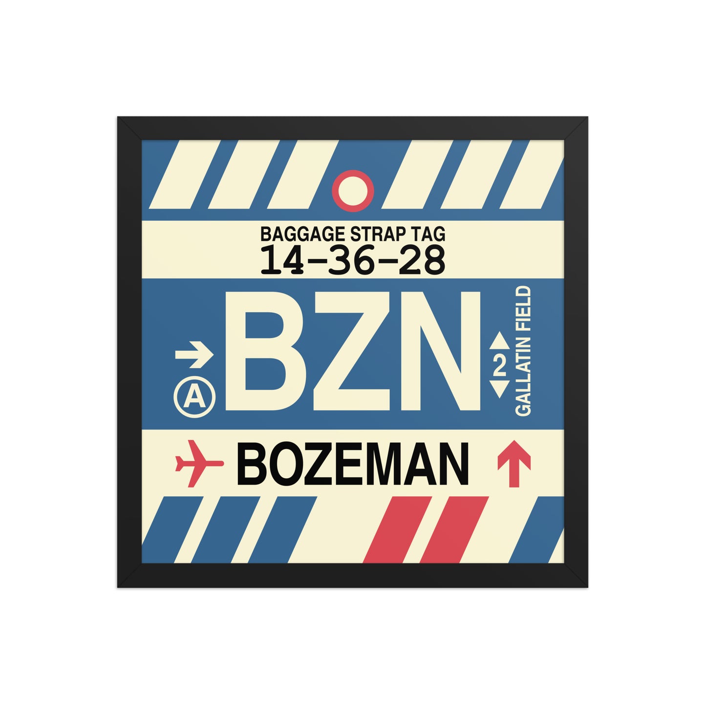 BZN Bozeman Framed Print • Jet Age Baggage Tag Design • YHM Designs - Image 04