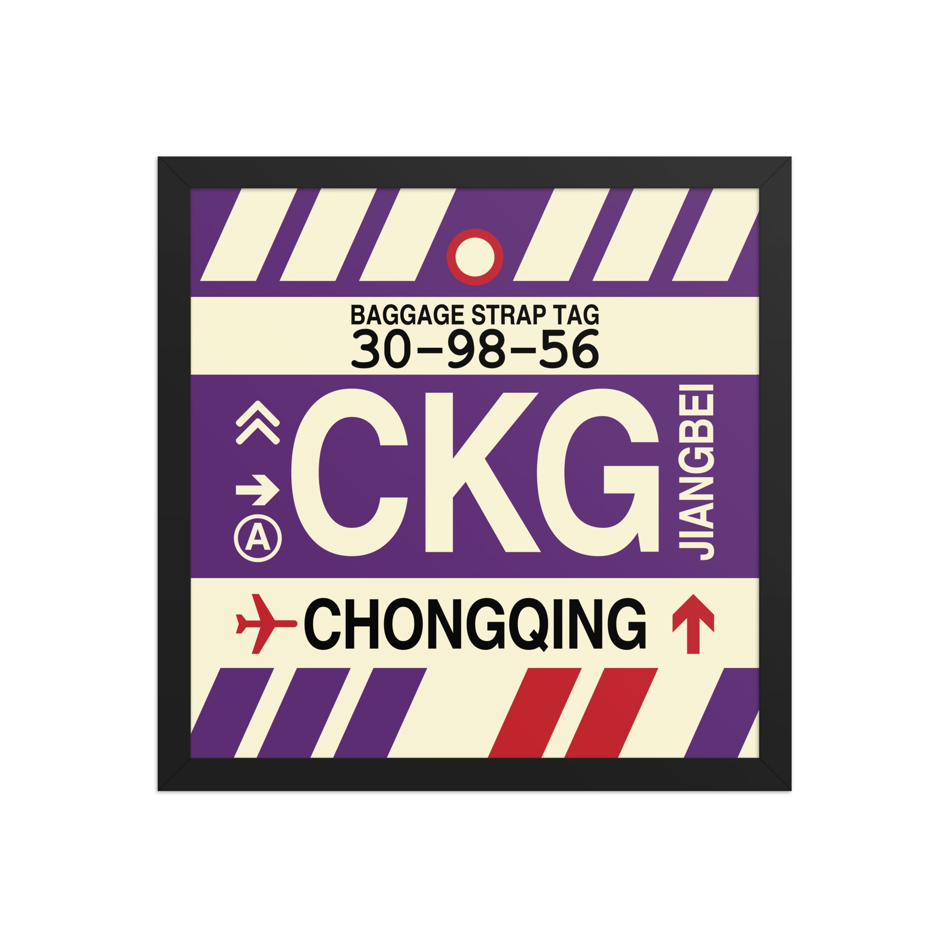 CKG Chongqing Framed Print • Jet Age Baggage Tag Design • YHM Designs - Image 04