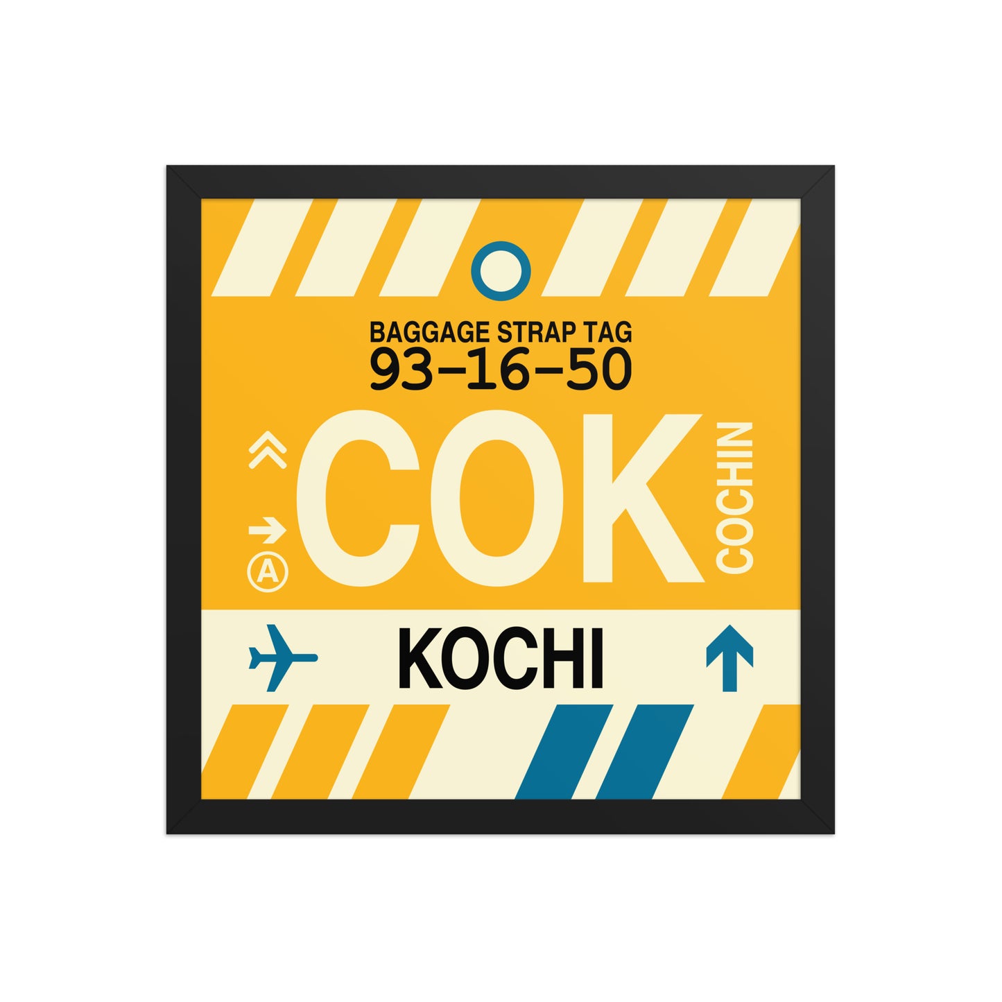 COK Kochi Framed Print • Jet Age Baggage Tag Design • YHM Designs - Image 04