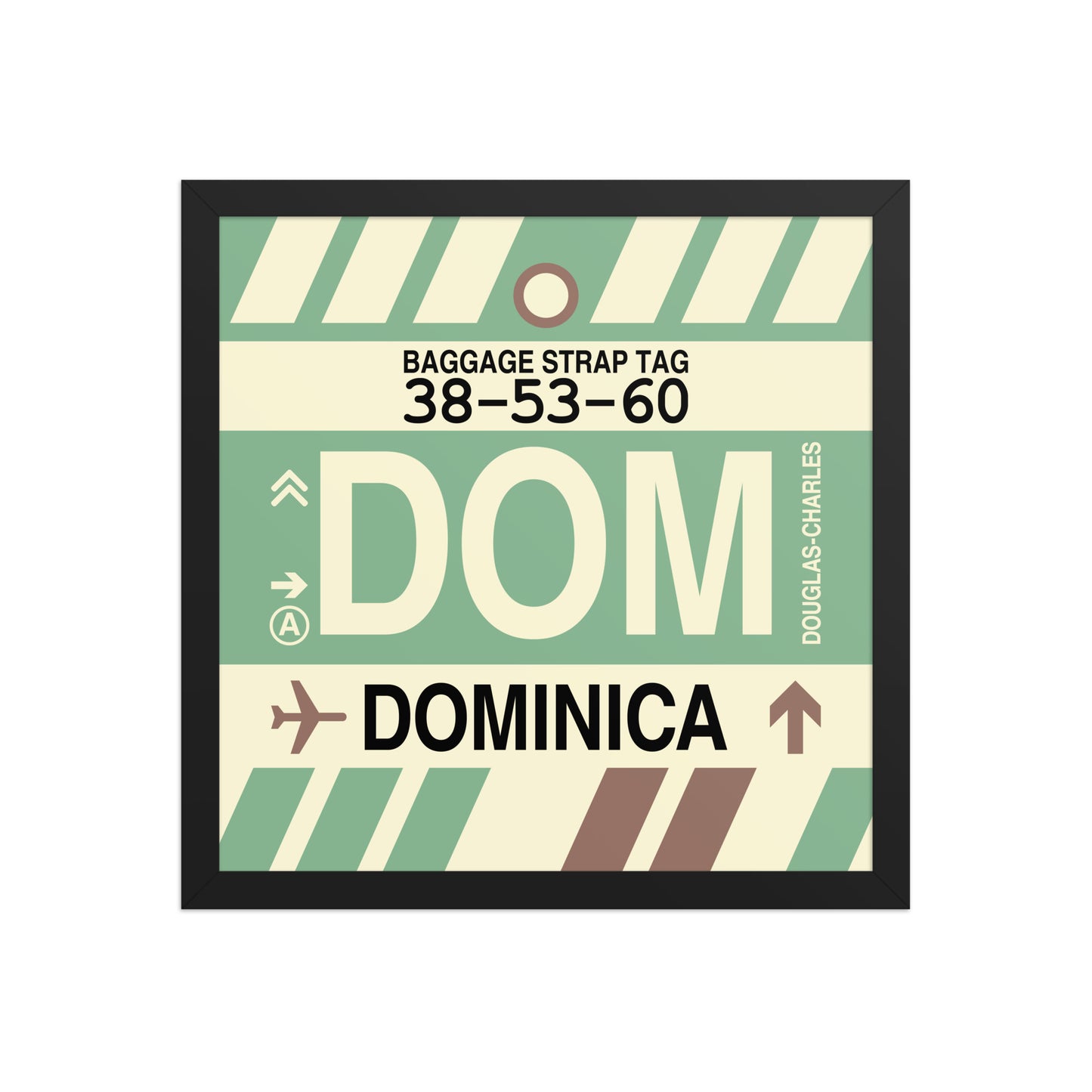 DOM Dominica Framed Print • Jet Age Baggage Tag Design • YHM Designs - Image 04