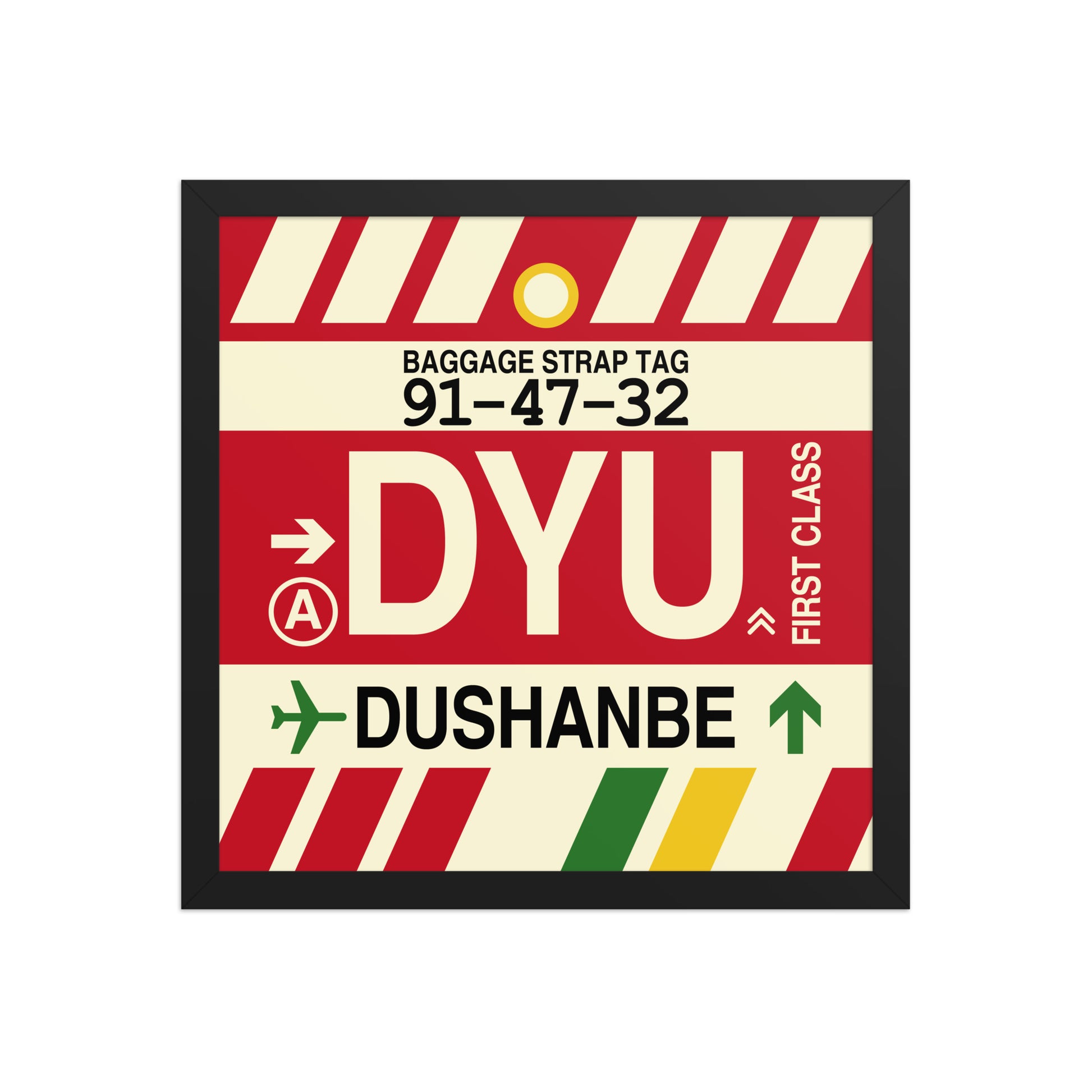 DYU Dushanbe Framed Print • Jet Age Baggage Tag Design • YHM Designs - Image 04