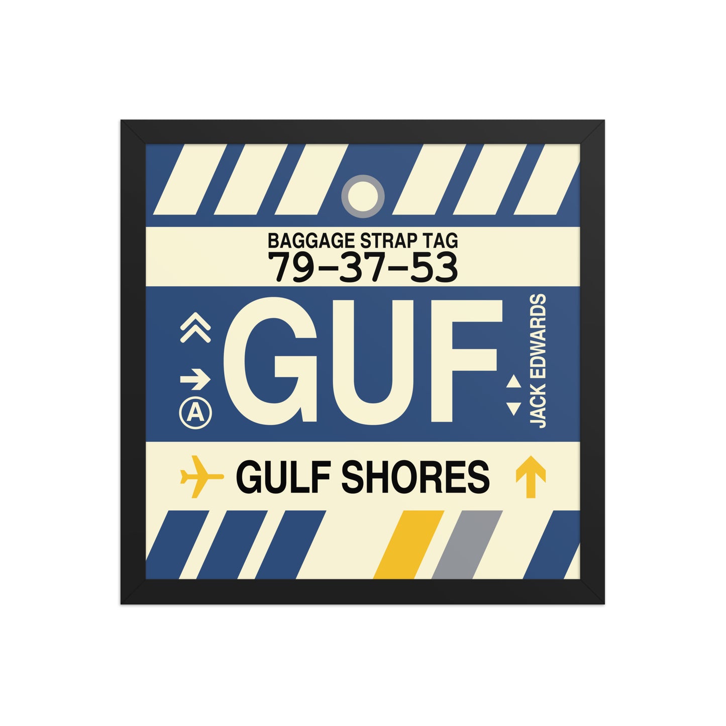 GUF Gulf Shores Framed Print • Jet Age Baggage Tag Design • YHM Designs - Image 04