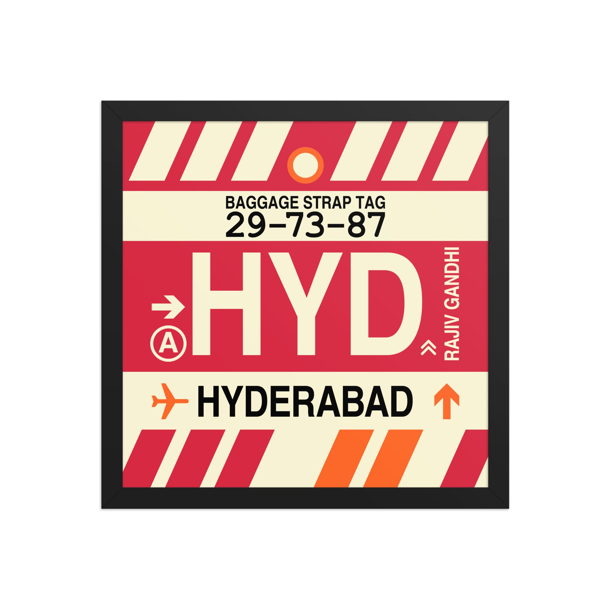 HYD Hyderabad Framed Print • Jet Age Baggage Tag Design • YHM Designs - Image 04