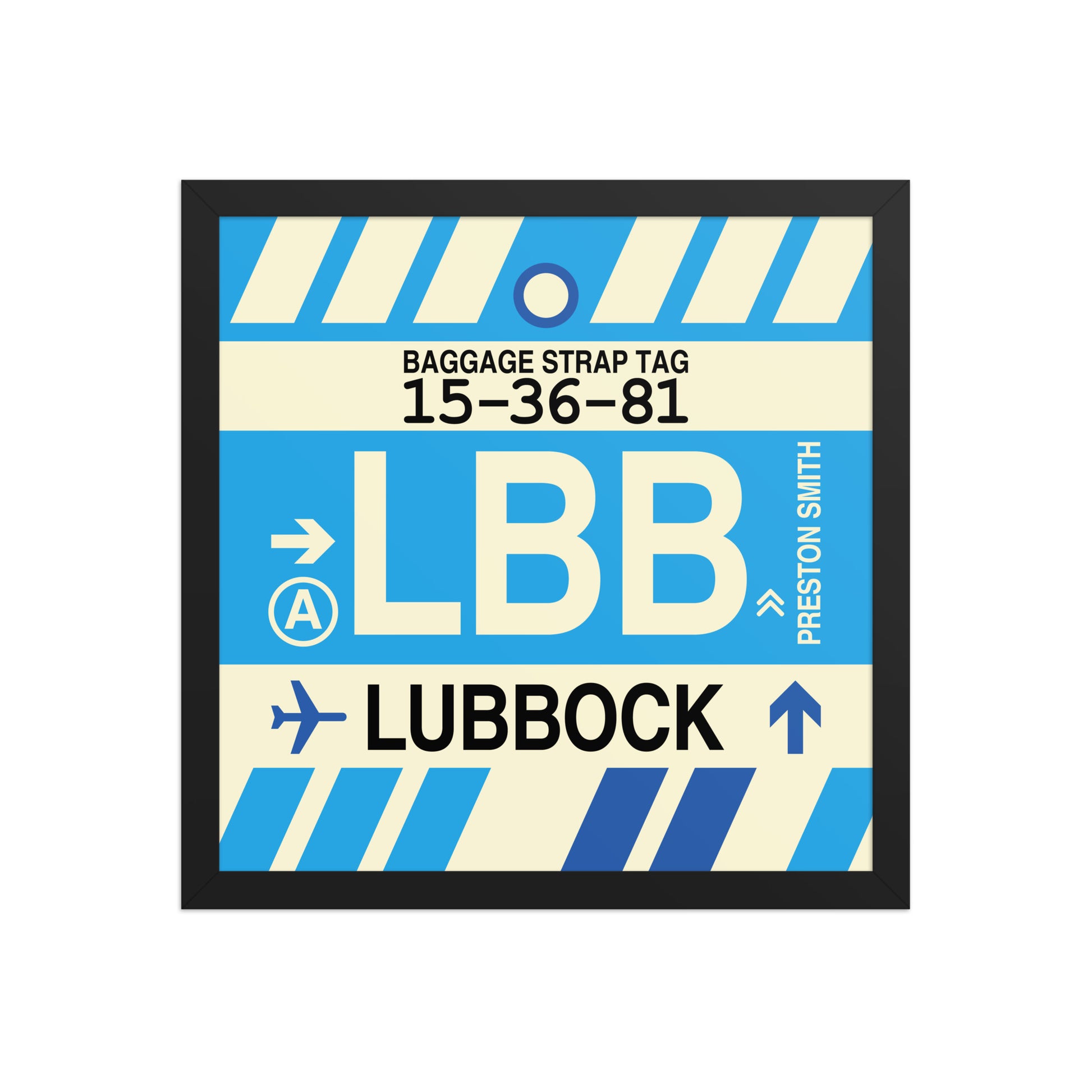 LBB Lubbock Framed Print • Jet Age Baggage Tag Design • YHM Designs - Image 04
