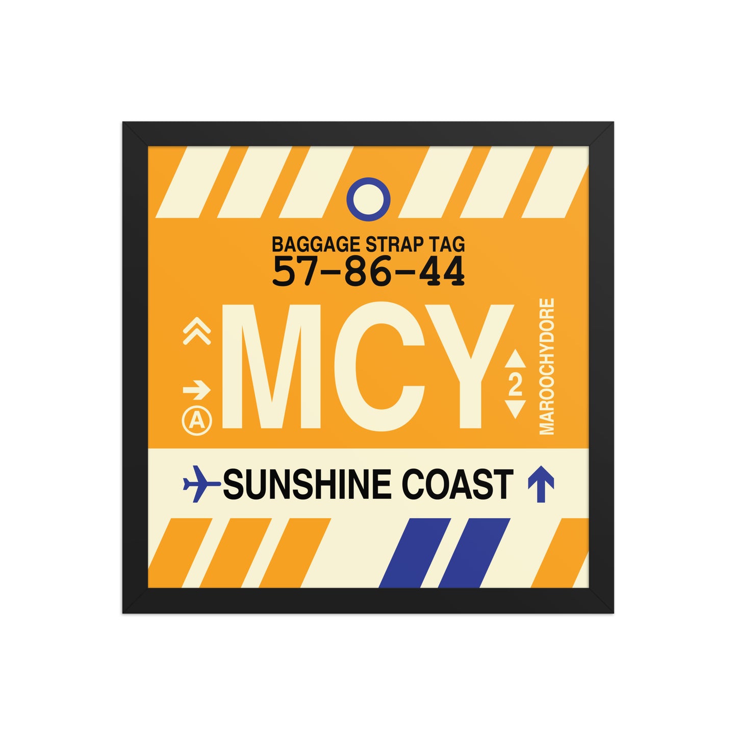 MCY Sunshine Coast Framed Print • Jet Age Baggage Tag Design • YHM Designs - Image 04