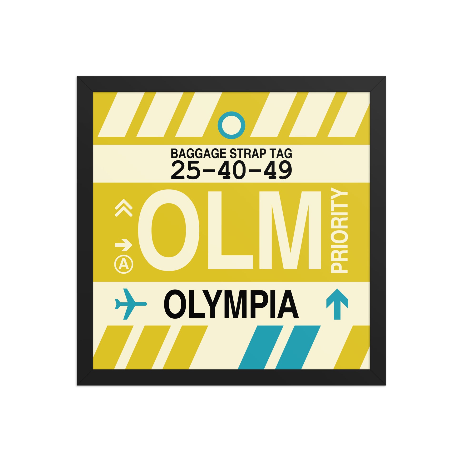 OLM Olympia Framed Print • Jet Age Baggage Tag Design • YHM Designs - Image 03