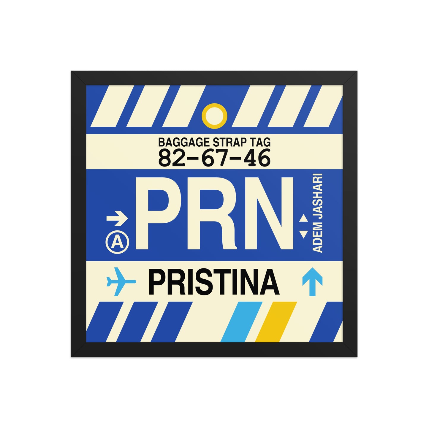 PRN Pristina Framed Print • Jet Age Baggage Tag Design • YHM Designs - Image 04