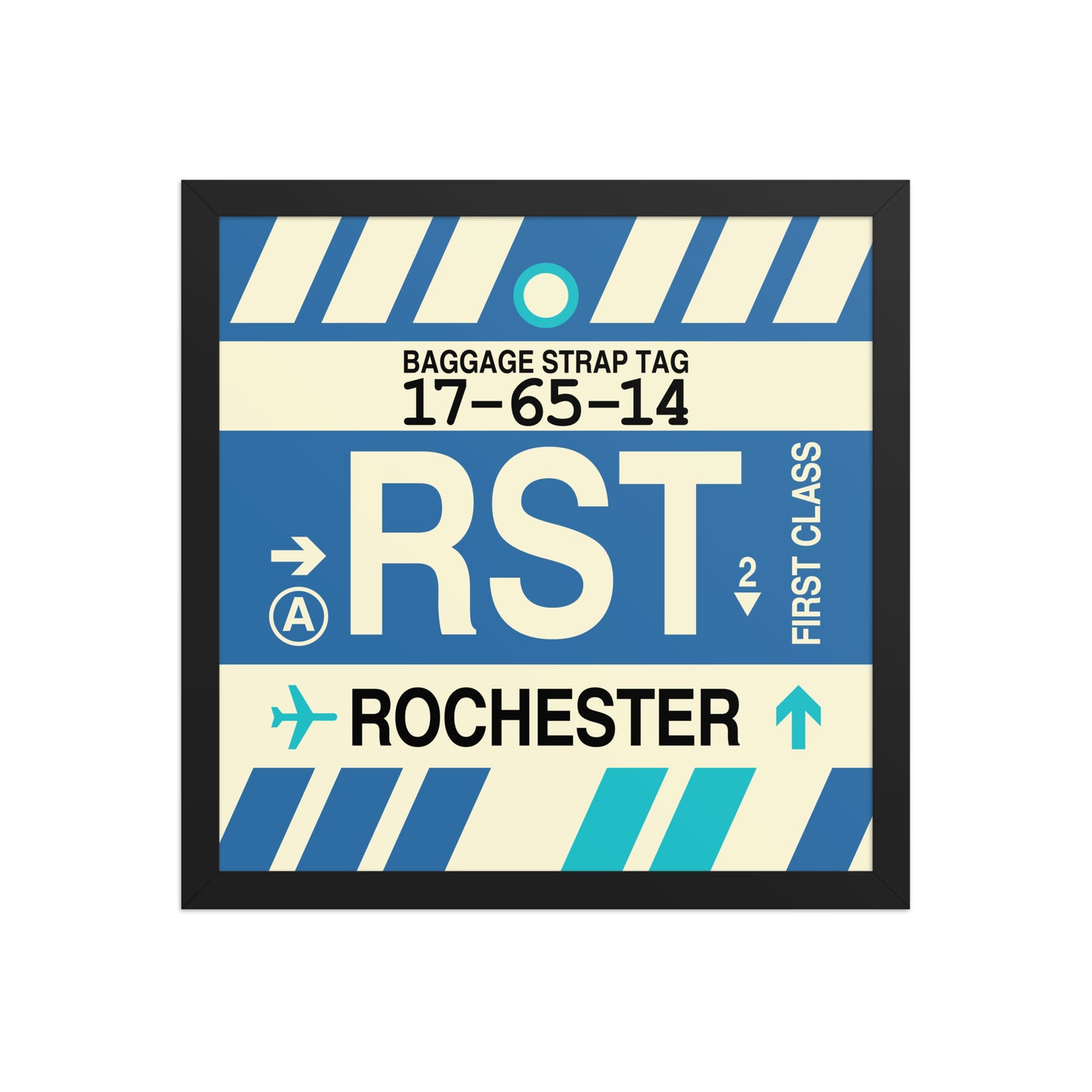 RST Rochester Framed Print • Jet Age Baggage Tag Design • YHM Designs - Image 04