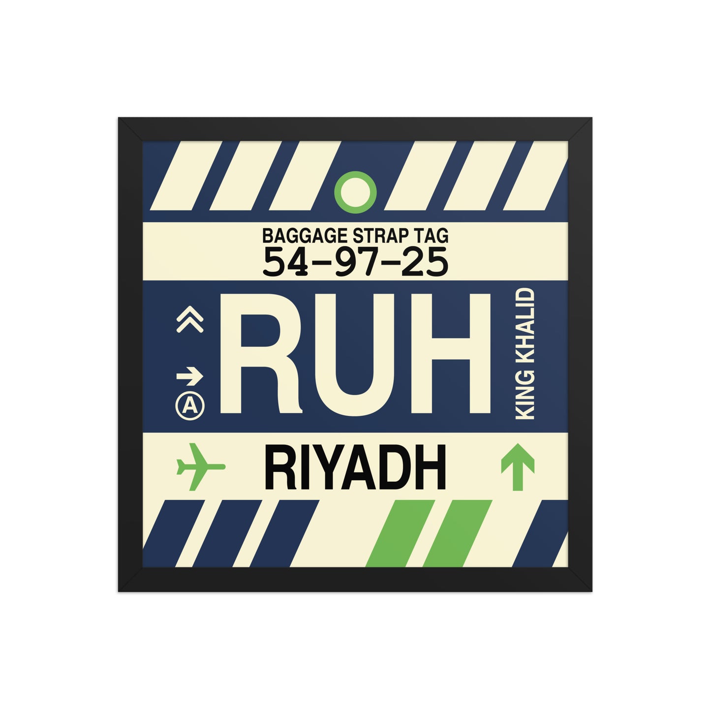 RUH Riyadh Framed Print • Jet Age Baggage Tag Design • YHM Designs - Image 04