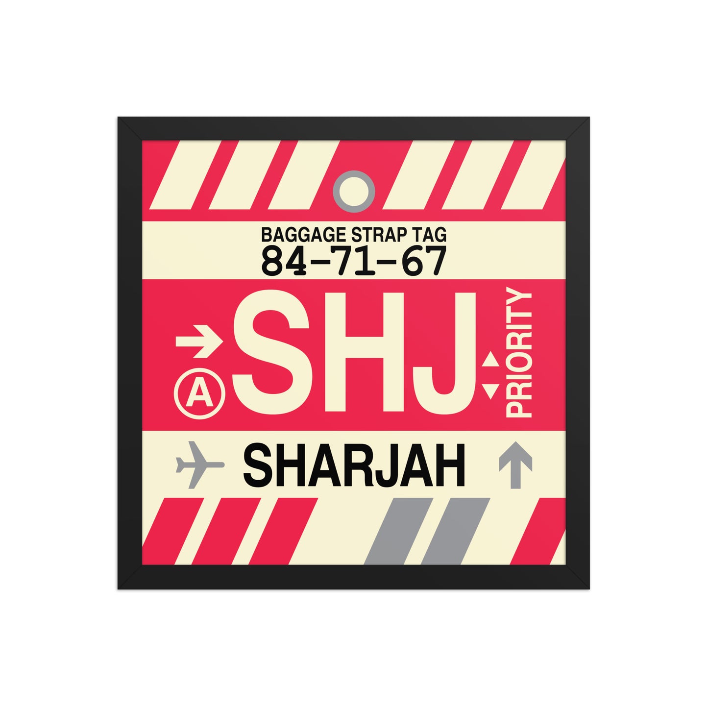 SHJ Sharjah Framed Print • Jet Age Baggage Tag Design • YHM Designs - Image 04
