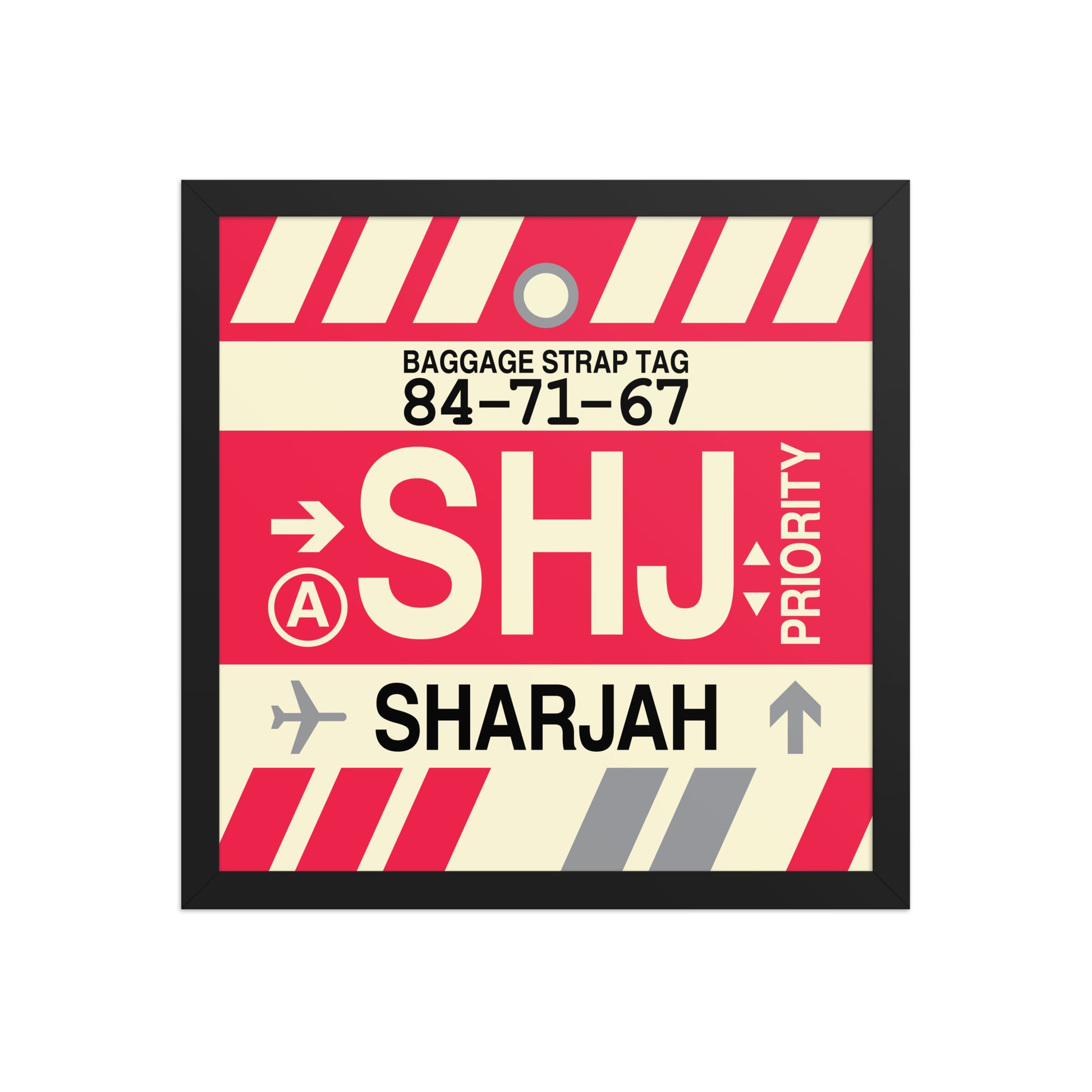 SHJ Sharjah Framed Print • Jet Age Baggage Tag Design • YHM Designs - Image 04