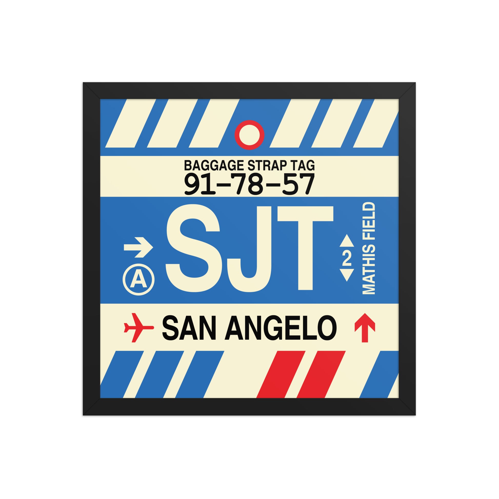SJT San Angelo Framed Print • Jet Age Baggage Tag Design • YHM Designs - Image 04