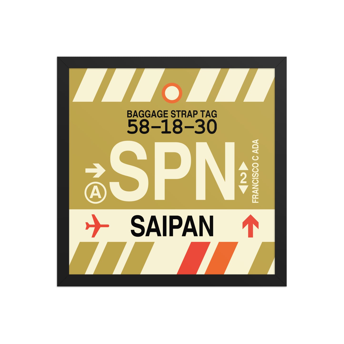 SPN Saipan Framed Print • Jet Age Baggage Tag Design • YHM Designs - Image 04