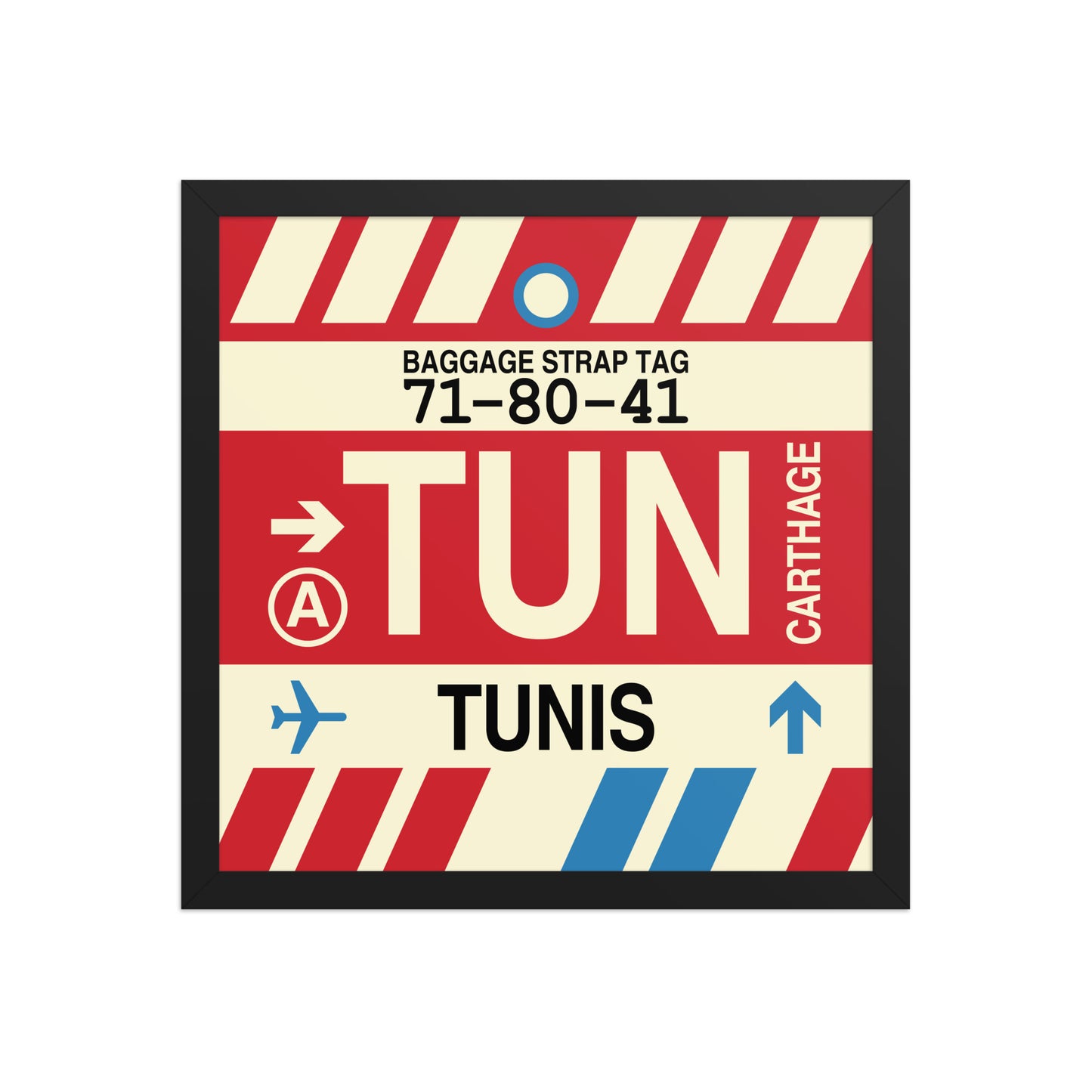TUN Tunis Framed Print • Jet Age Baggage Tag Design • YHM Designs - Image 04