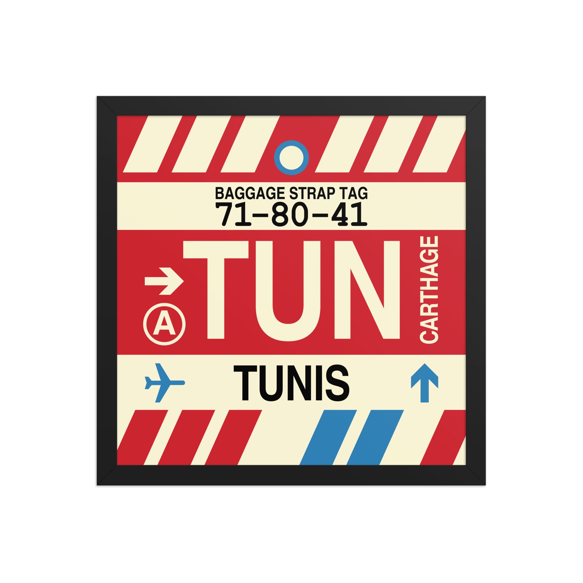TUN Tunis Framed Print • Jet Age Baggage Tag Design • YHM Designs - Image 04