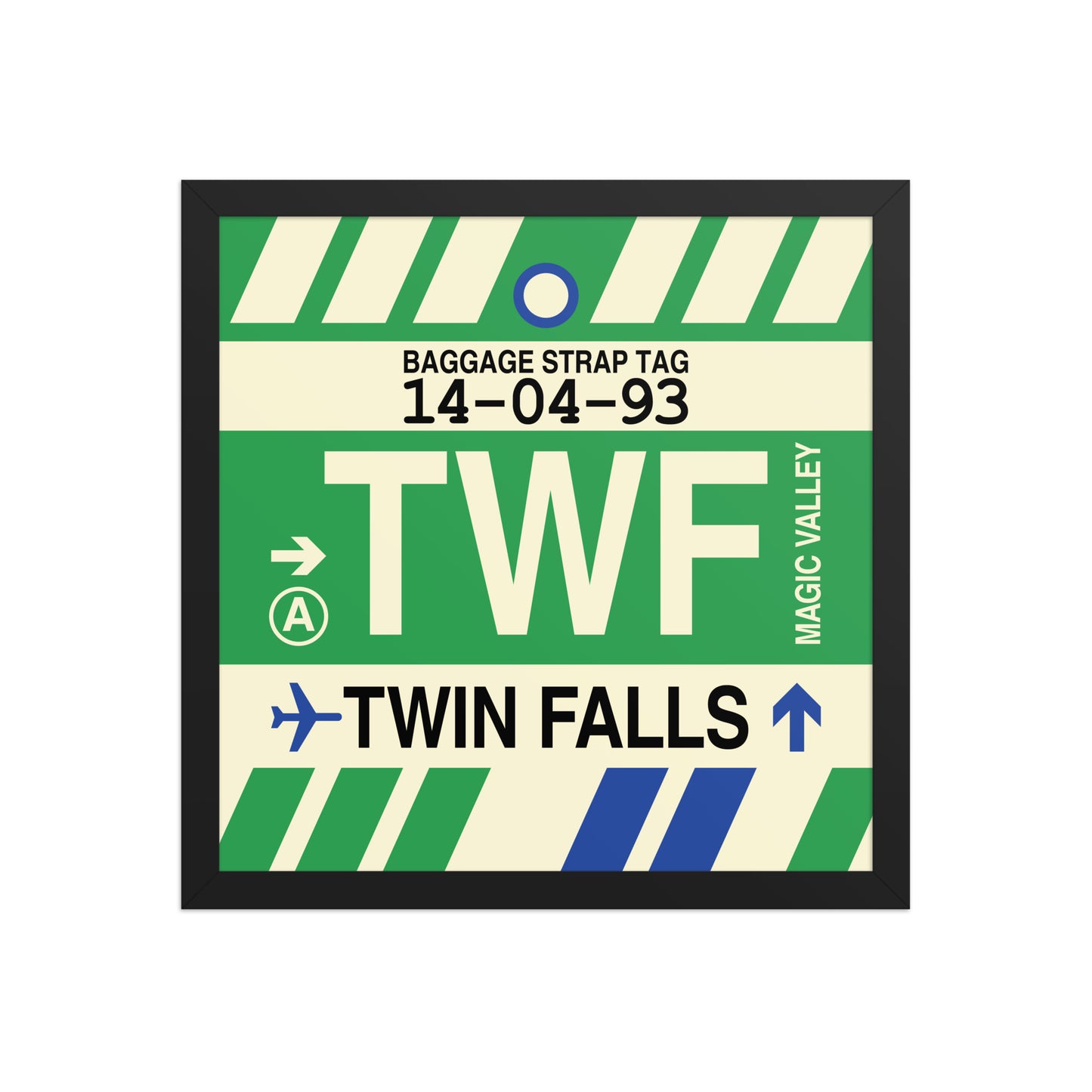 TWF Twin Falls Framed Print • Jet Age Baggage Tag Design • YHM Designs - Image 04