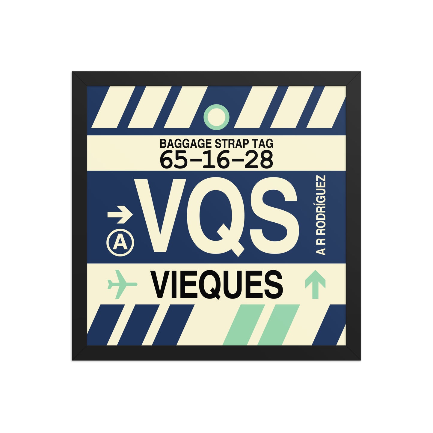 VQS Vieques Framed Print • Jet Age Baggage Tag Design • YHM Designs - Image 04
