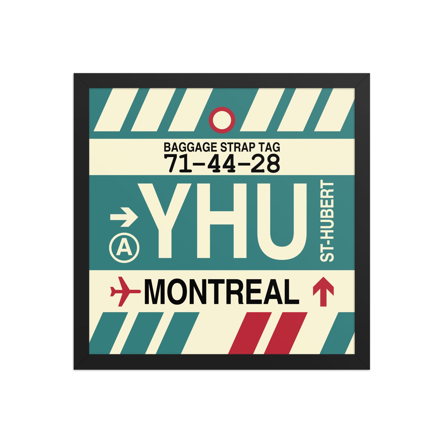 YHU Montreal Framed Print • Jet Age Baggage Tag Design • YHM Designs - Image 04