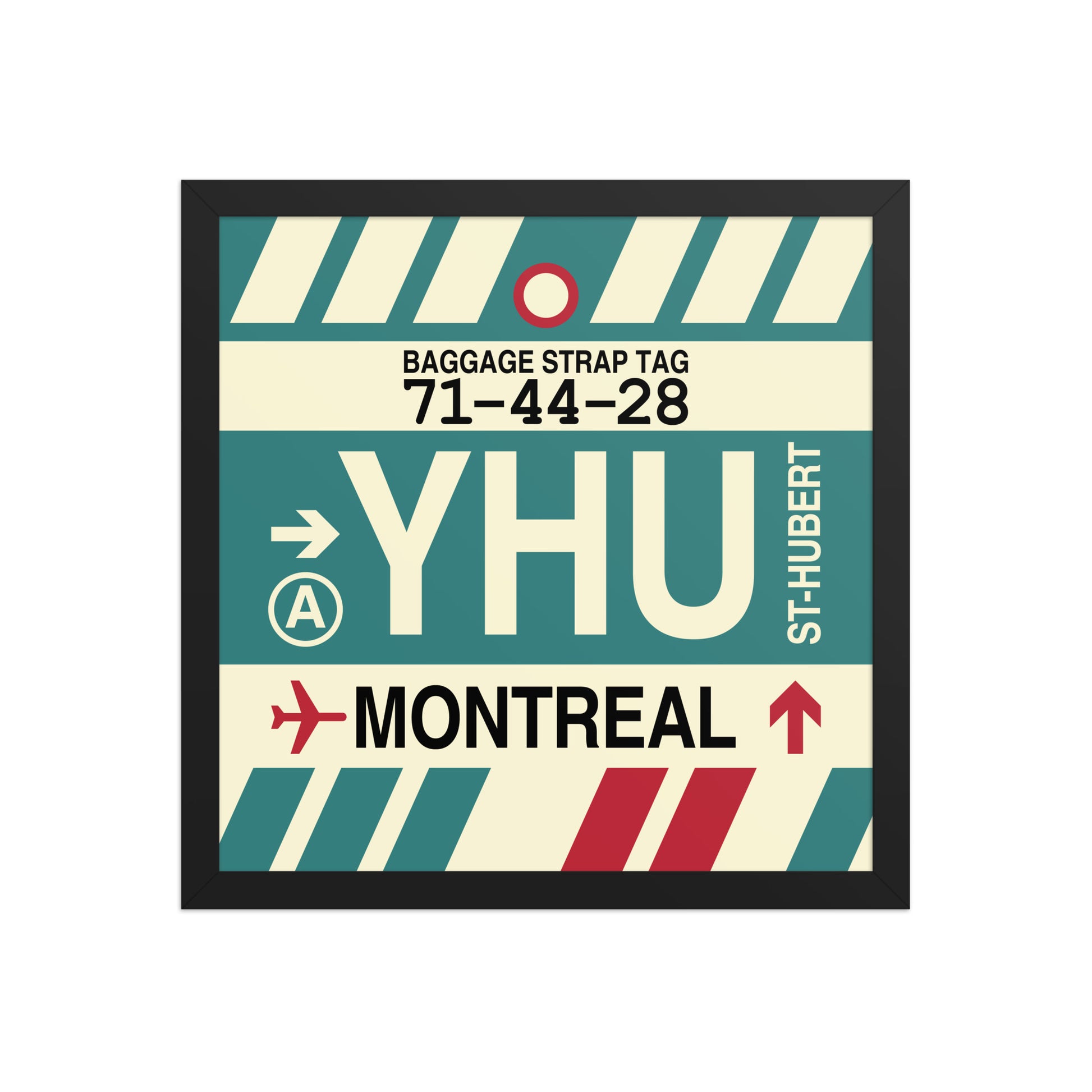 YHU Montreal Framed Print • Jet Age Baggage Tag Design • YHM Designs - Image 04