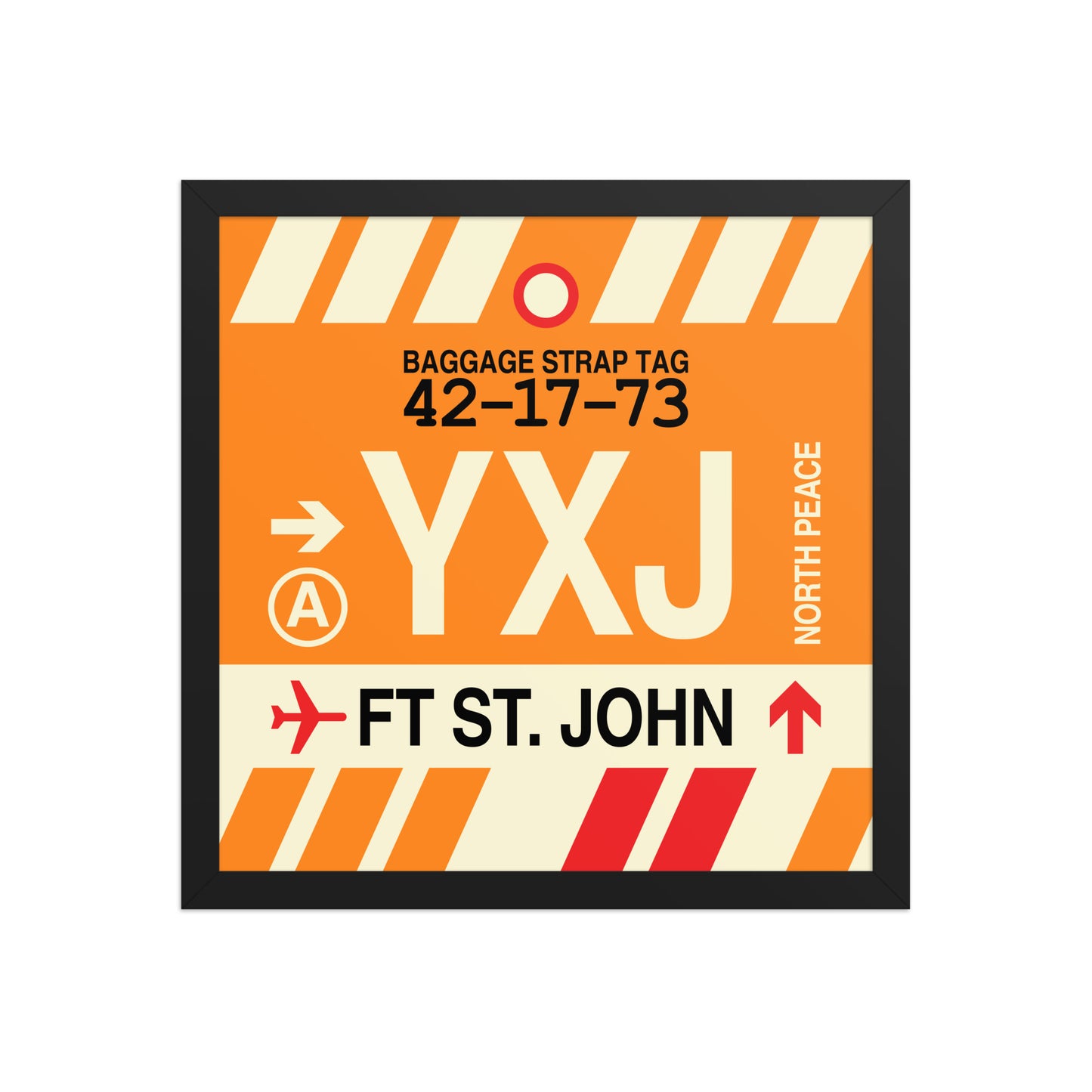 YXJ Fort St. John Framed Print • Jet Age Baggage Tag Design • YHM Designs - Image 04