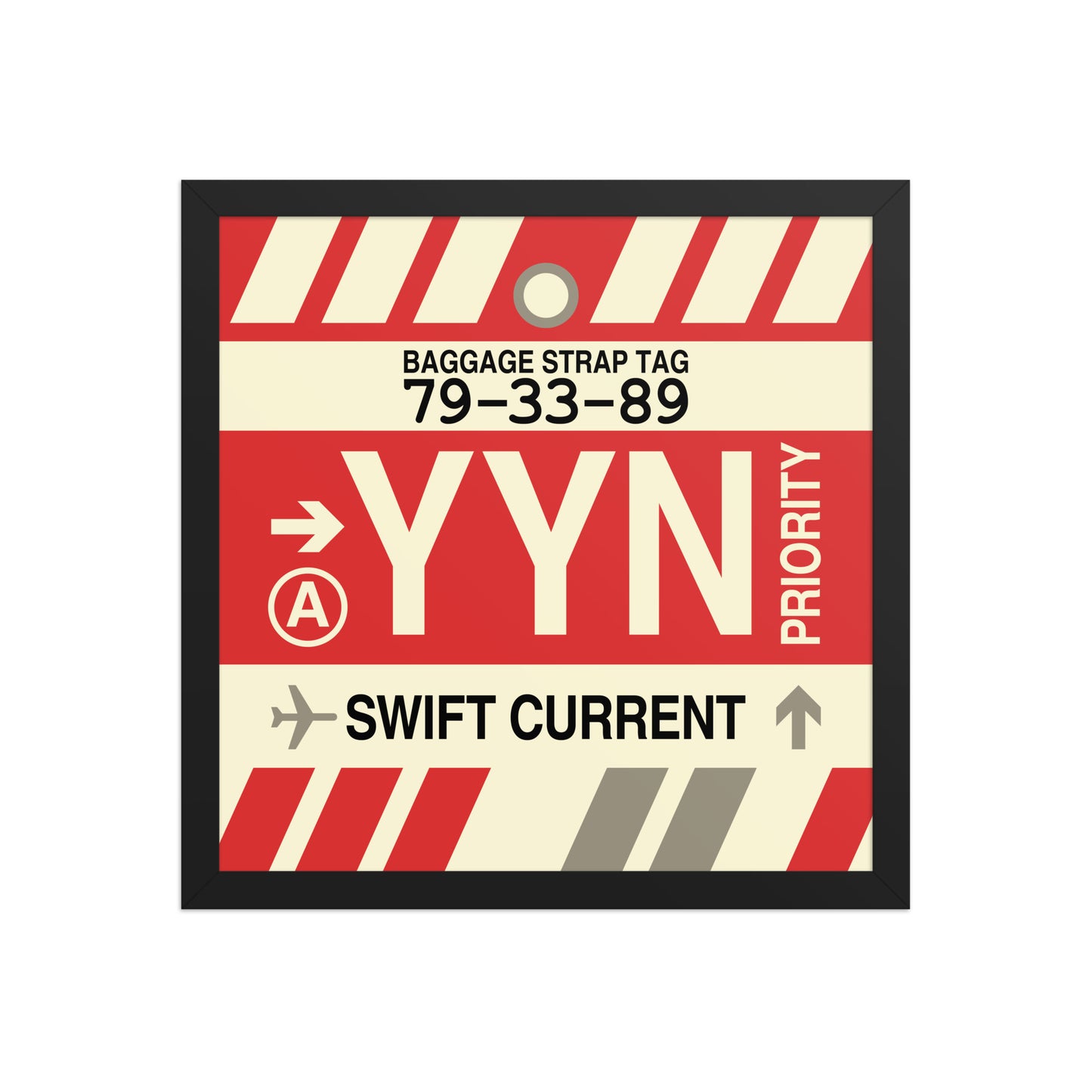 YYN Swift Current Framed Print • Jet Age Baggage Tag Design • YHM Designs - Image 04