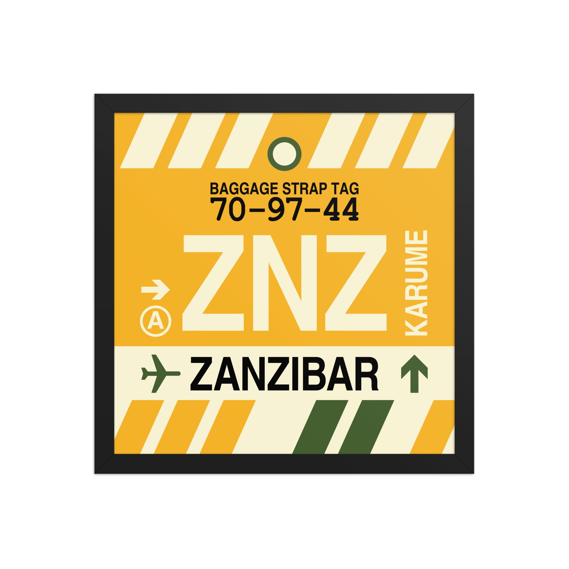 ZNZ Zanzibar Framed Print • Jet Age Baggage Tag Design • YHM Designs - Image 04