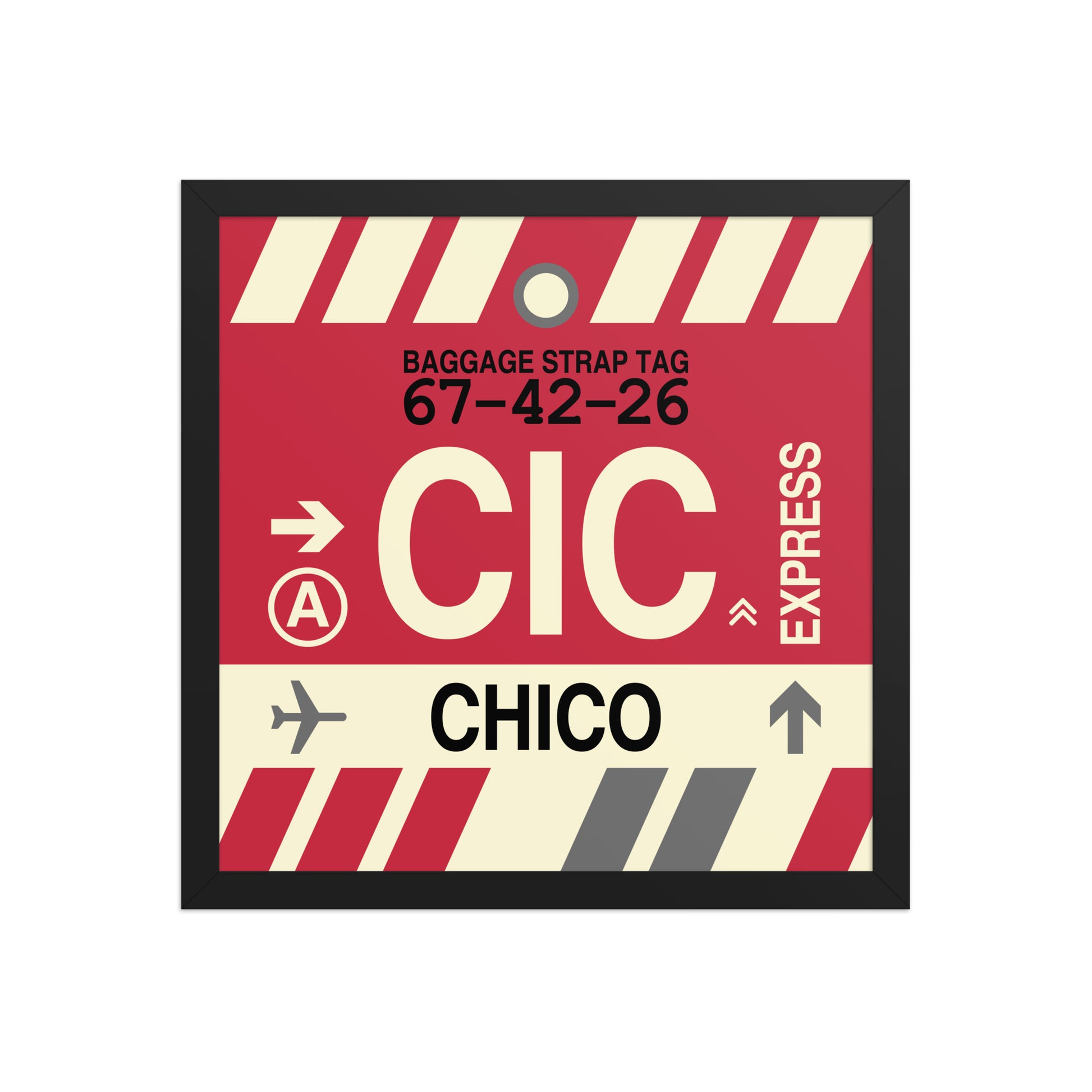 CIC Chico Framed Print • Jet Age Baggage Tag Design • YHM Designs - Image 04