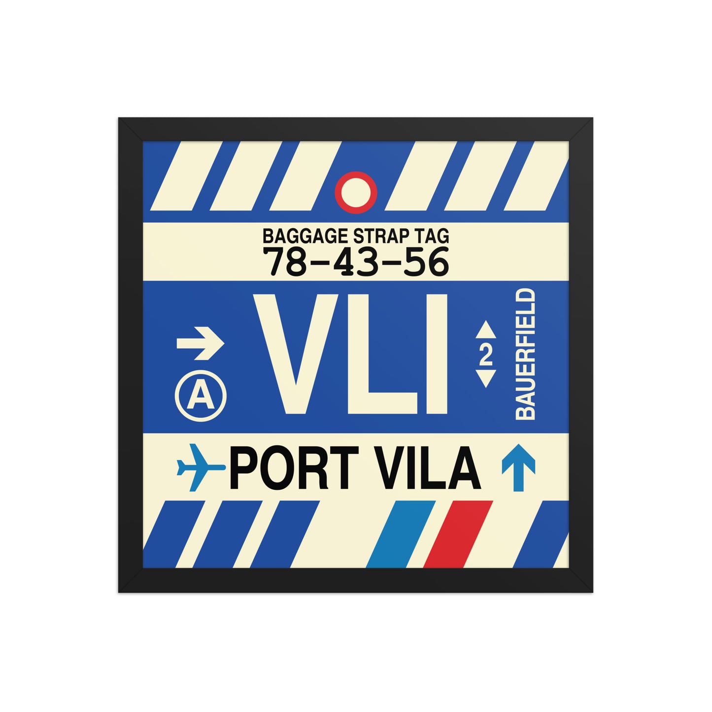 VLI Port Vila Framed Print • Jet Age Baggage Tag Design • YHM Designs - Image 04