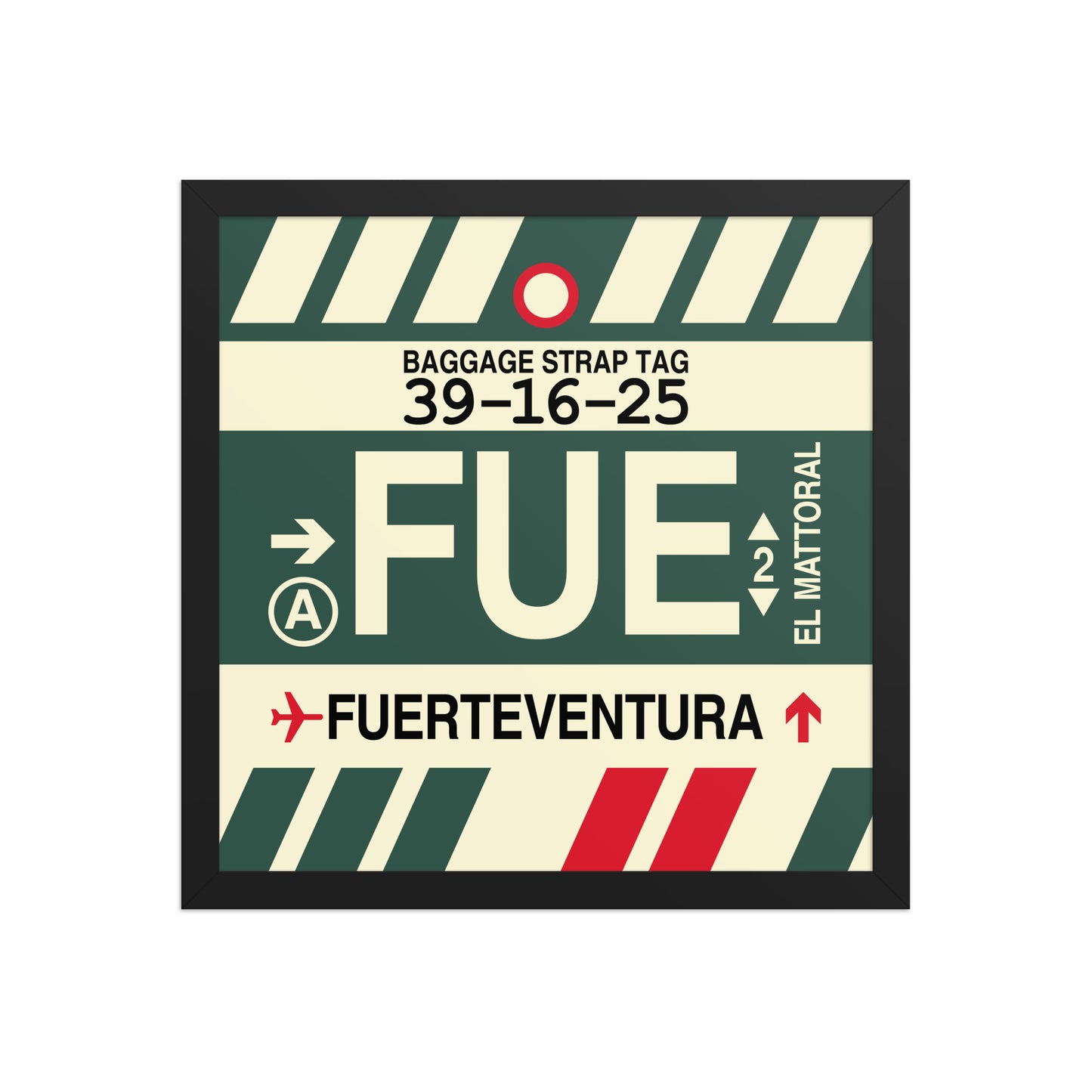 FUE Fuerteventura Framed Print • Jet Age Baggage Tag Design • YHM Designs - Image 07