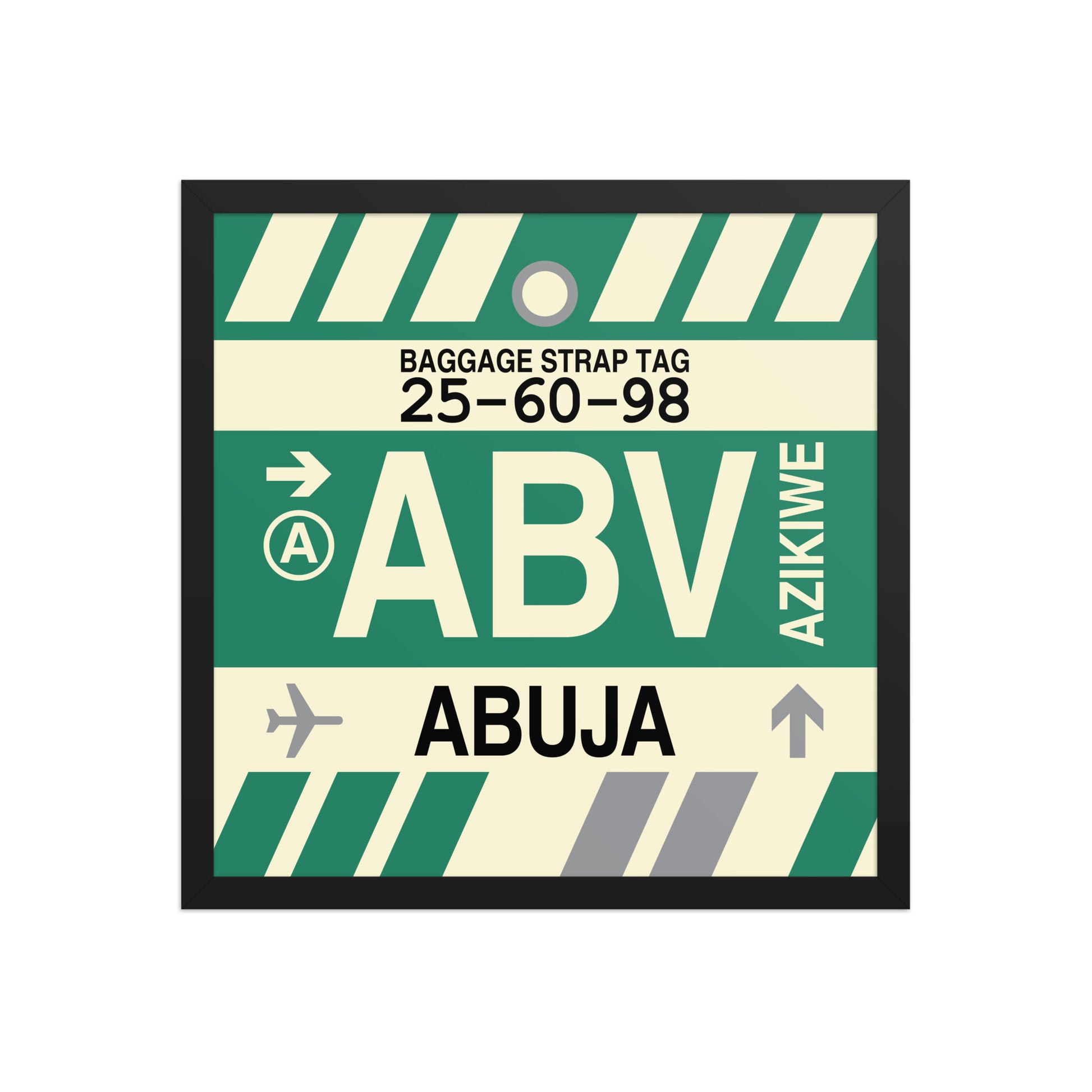 ABV Abuja Framed Print • Jet Age Baggage Tag Design • YHM Designs - Image 05