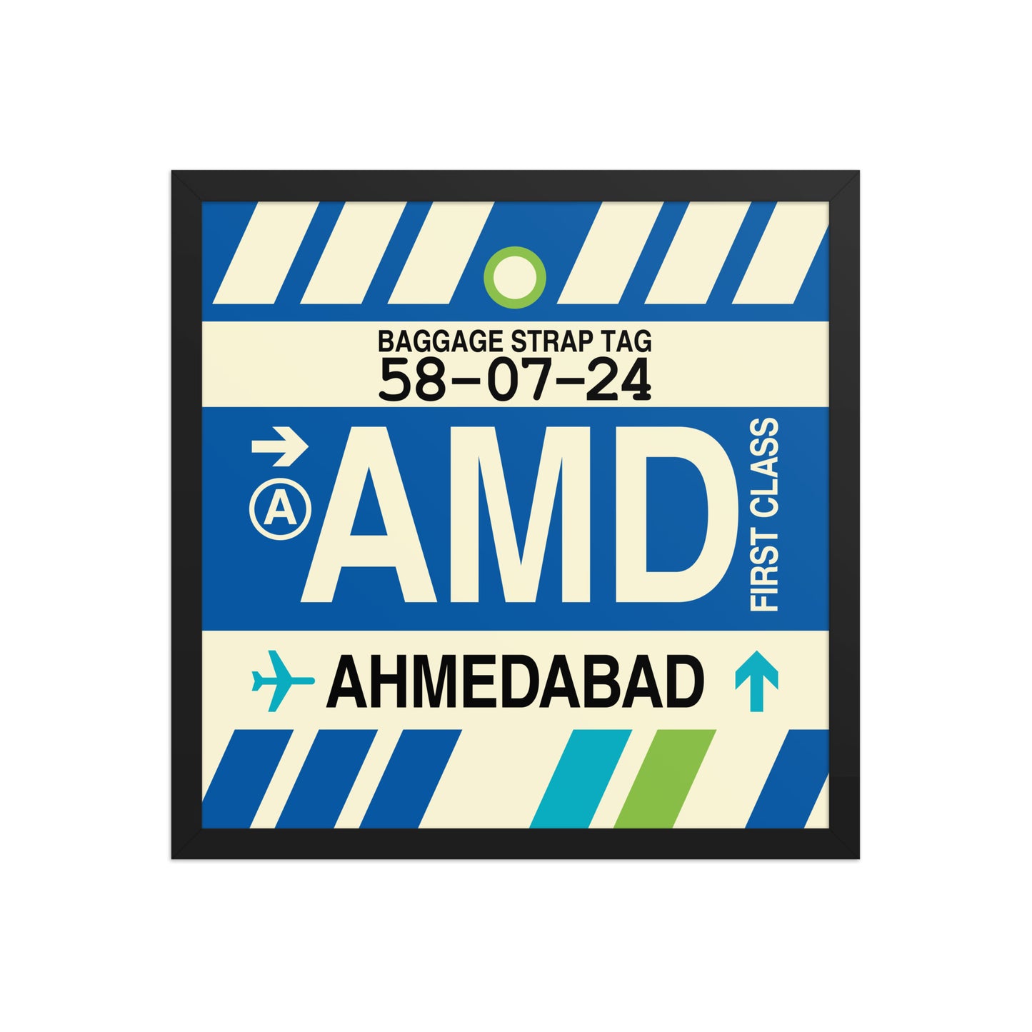 AMD Ahmedabad Framed Print • Jet Age Baggage Tag Design • YHM Designs - Image 05