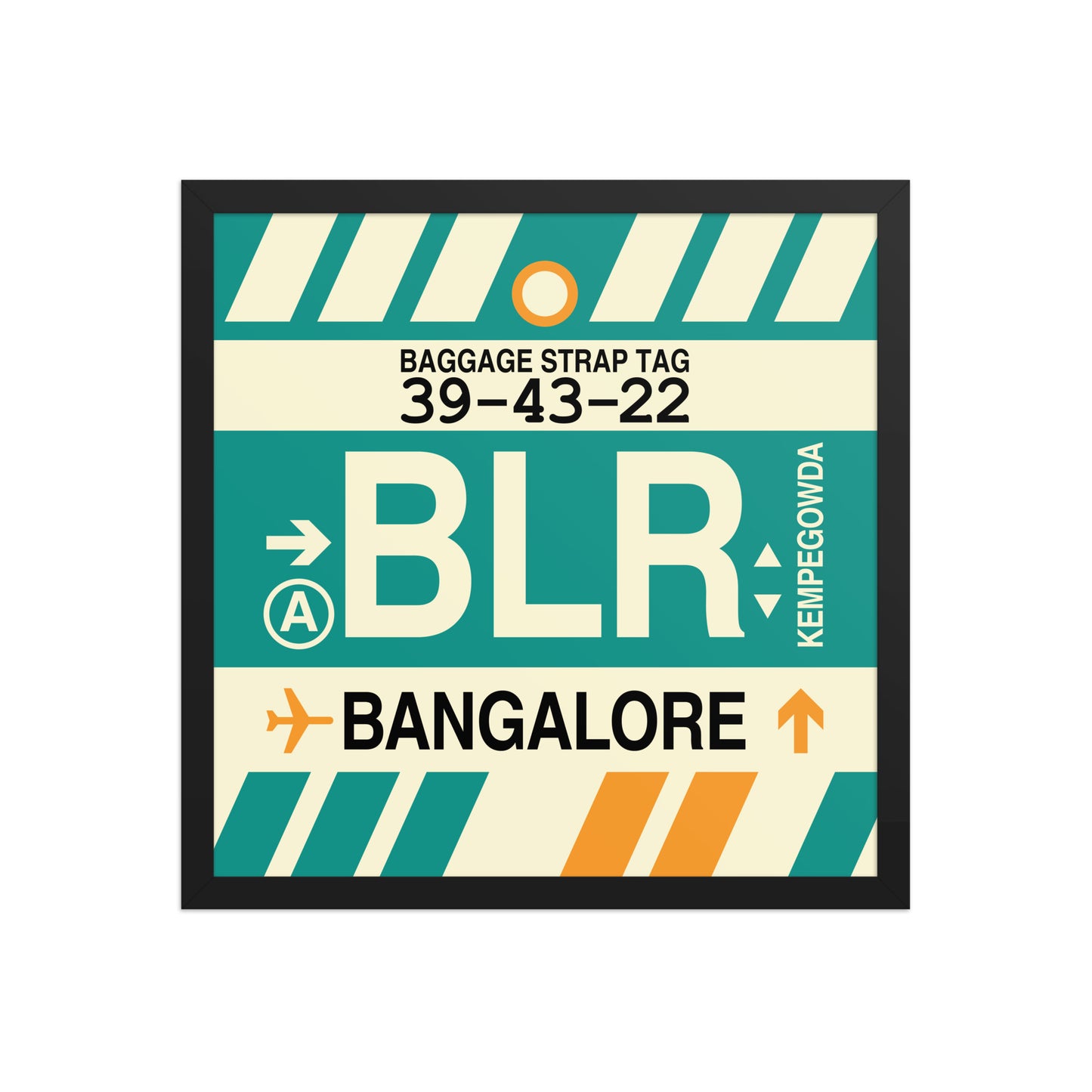 BLR Bangalore Framed Print • Jet Age Baggage Tag Design • YHM Designs - Image 05