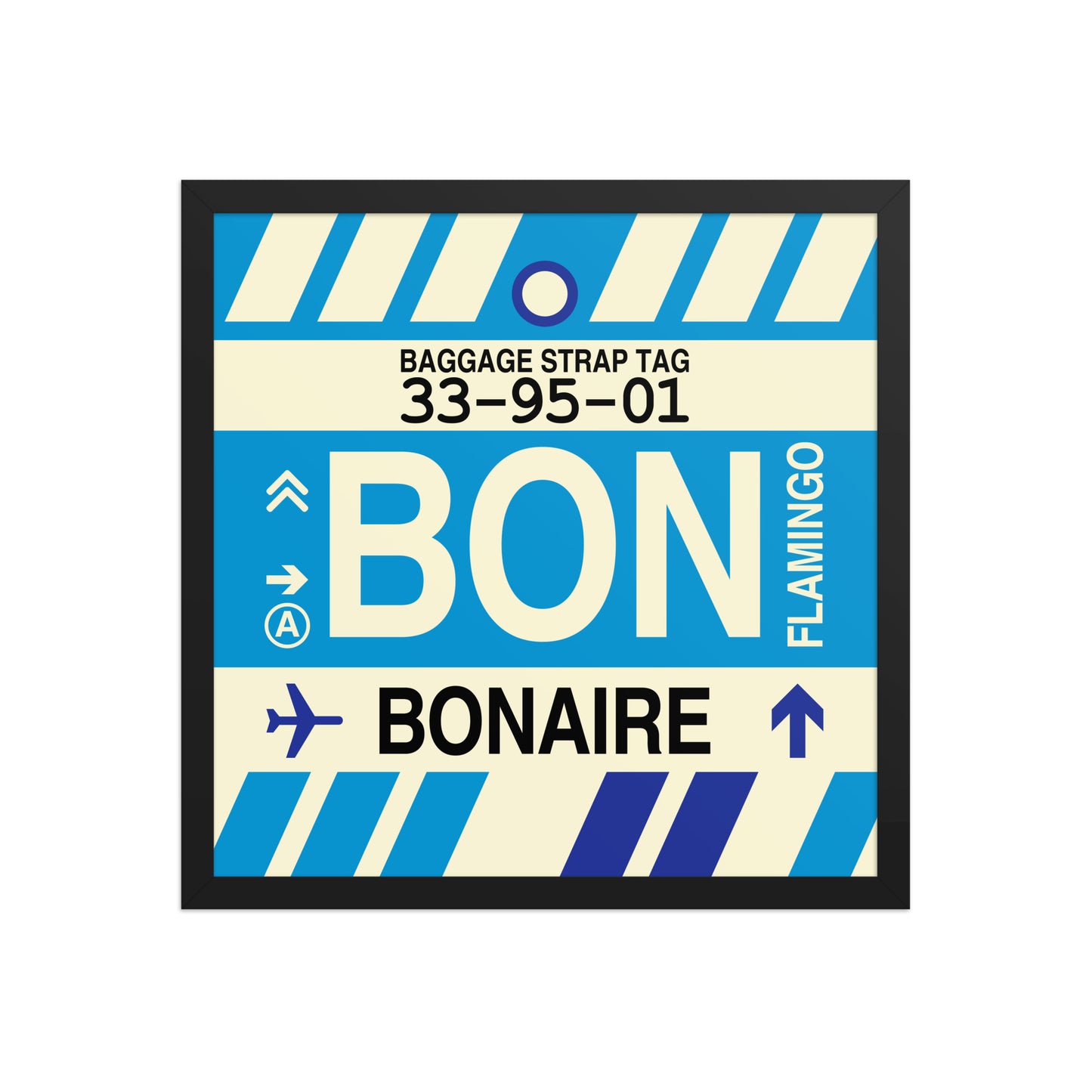 BON Bonaire Framed Print • Jet Age Baggage Tag Design • YHM Designs - Image 05