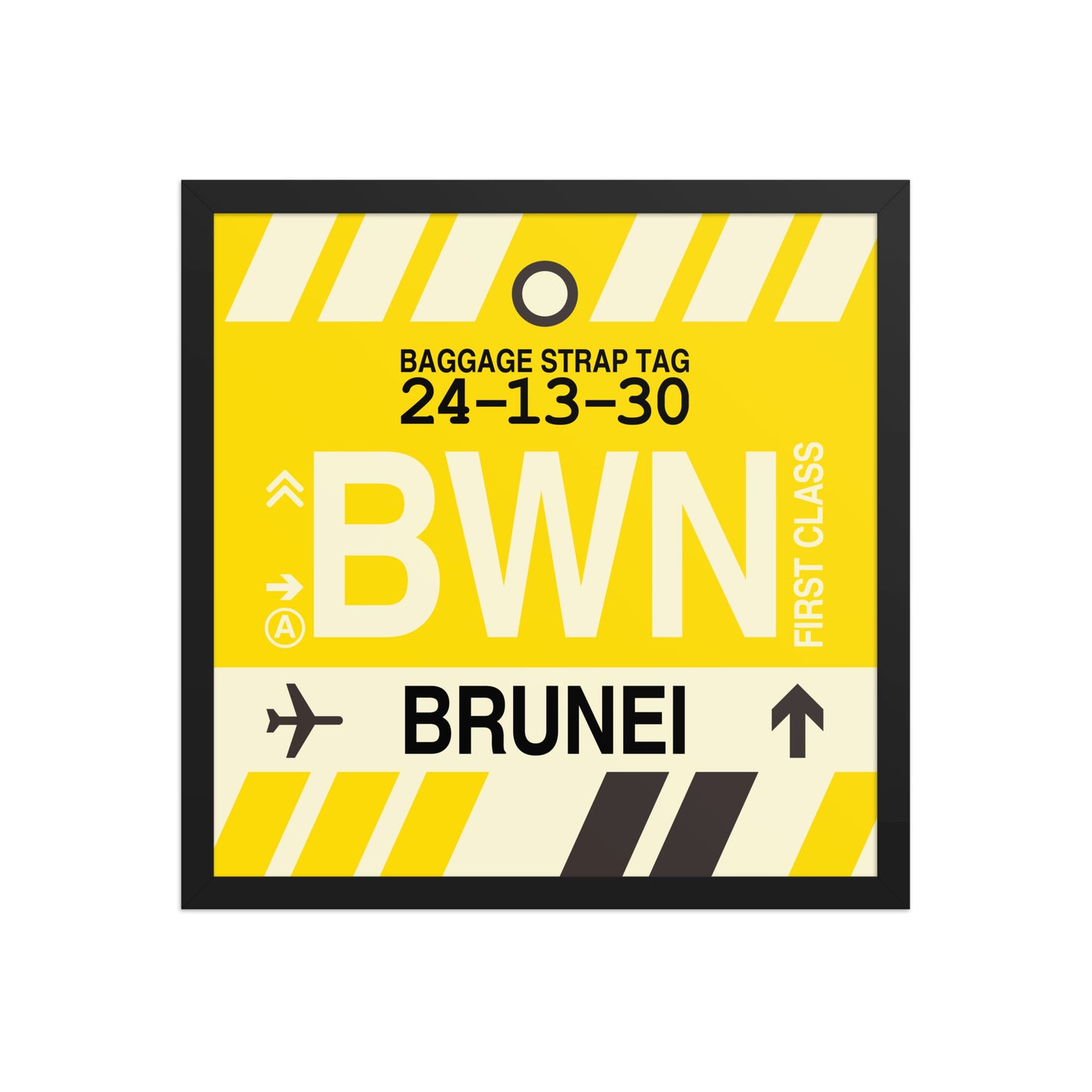 BWN Brunei Framed Print • Jet Age Baggage Tag Design • YHM Designs - Image 05