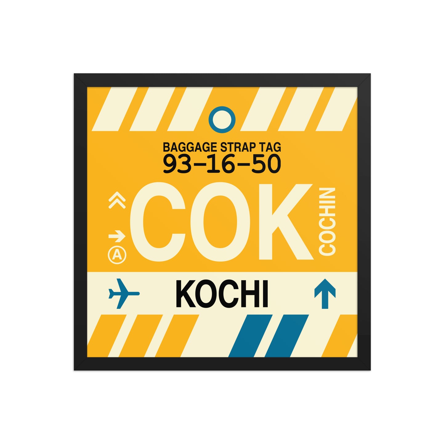 COK Kochi Framed Print • Jet Age Baggage Tag Design • YHM Designs - Image 05