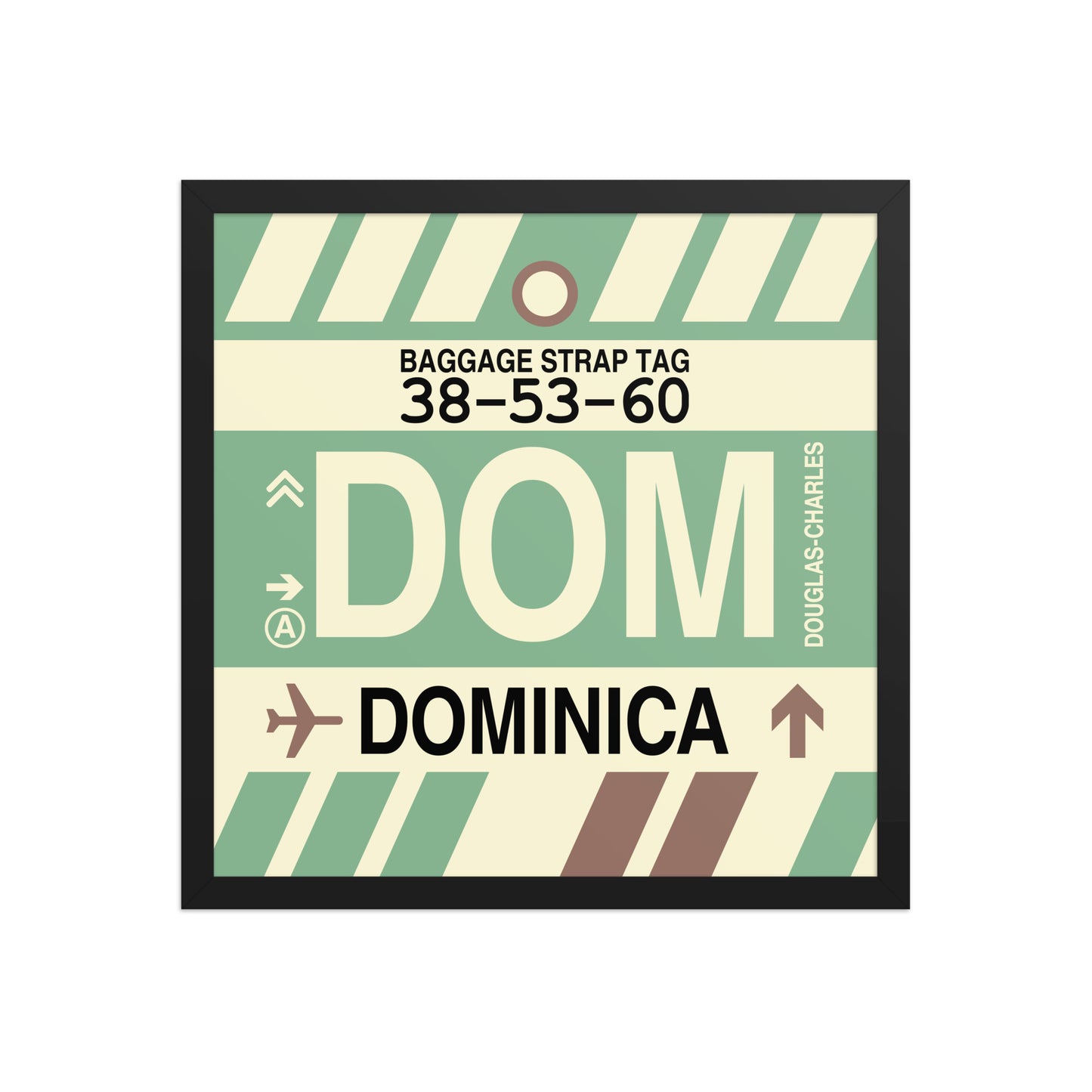 DOM Dominica Framed Print • Jet Age Baggage Tag Design • YHM Designs - Image 05