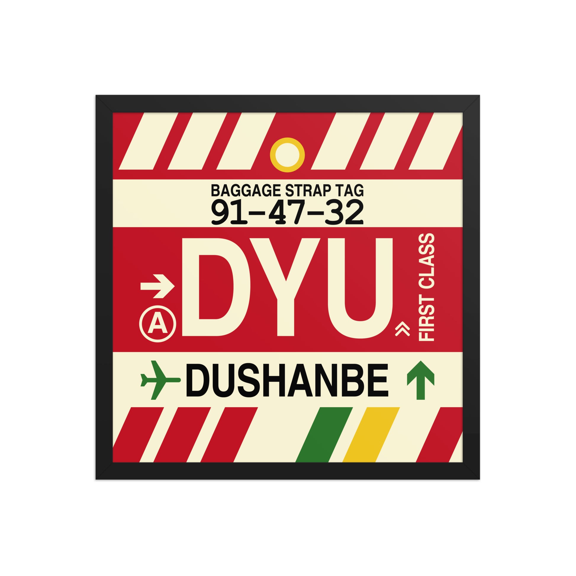 DYU Dushanbe Framed Print • Jet Age Baggage Tag Design • YHM Designs - Image 05