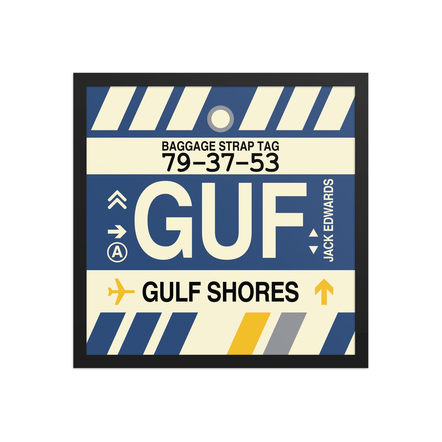 GUF Gulf Shores Framed Print • Jet Age Baggage Tag Design • YHM Designs - Image 05